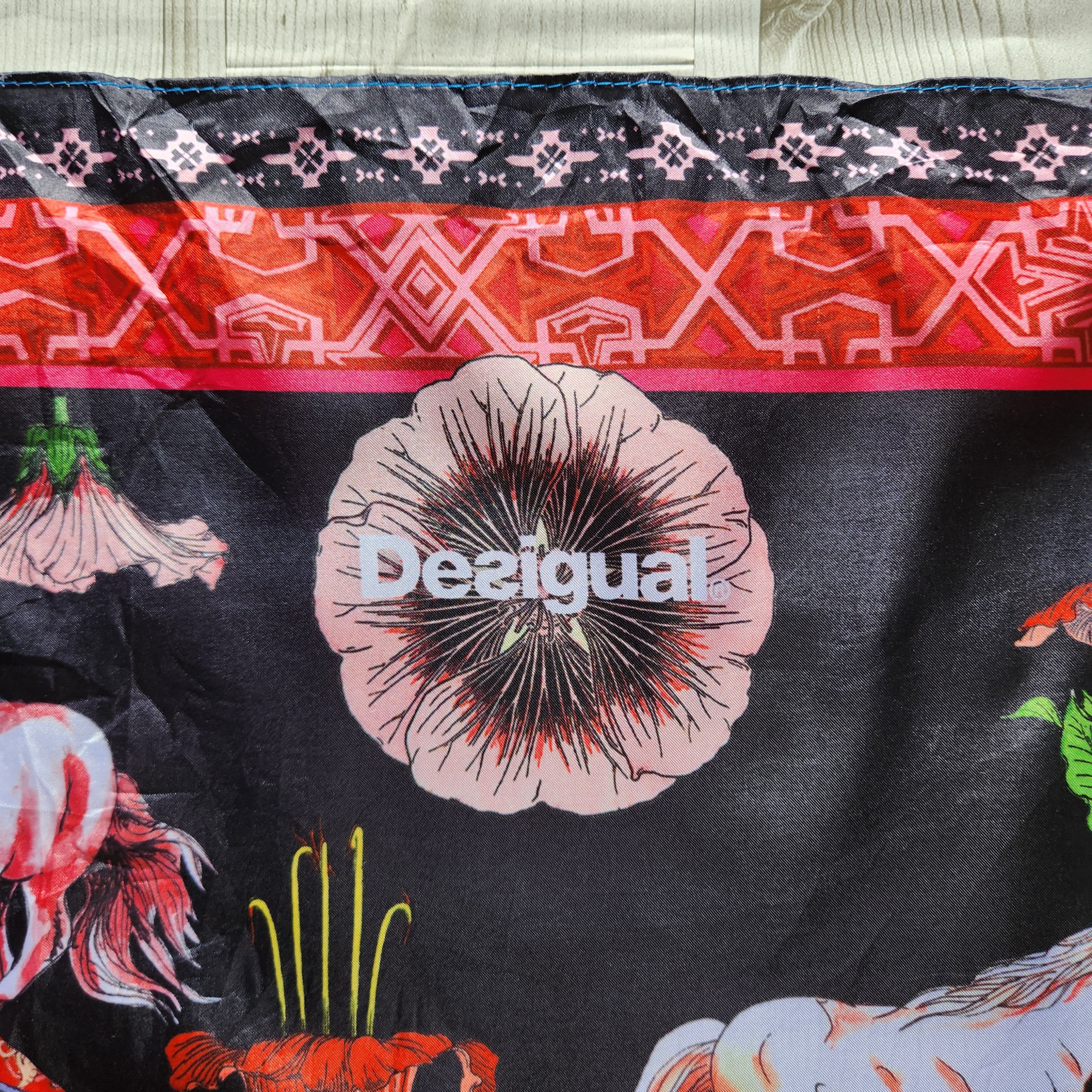 Vintage Desigual Scarf Multicolor Satin Silk