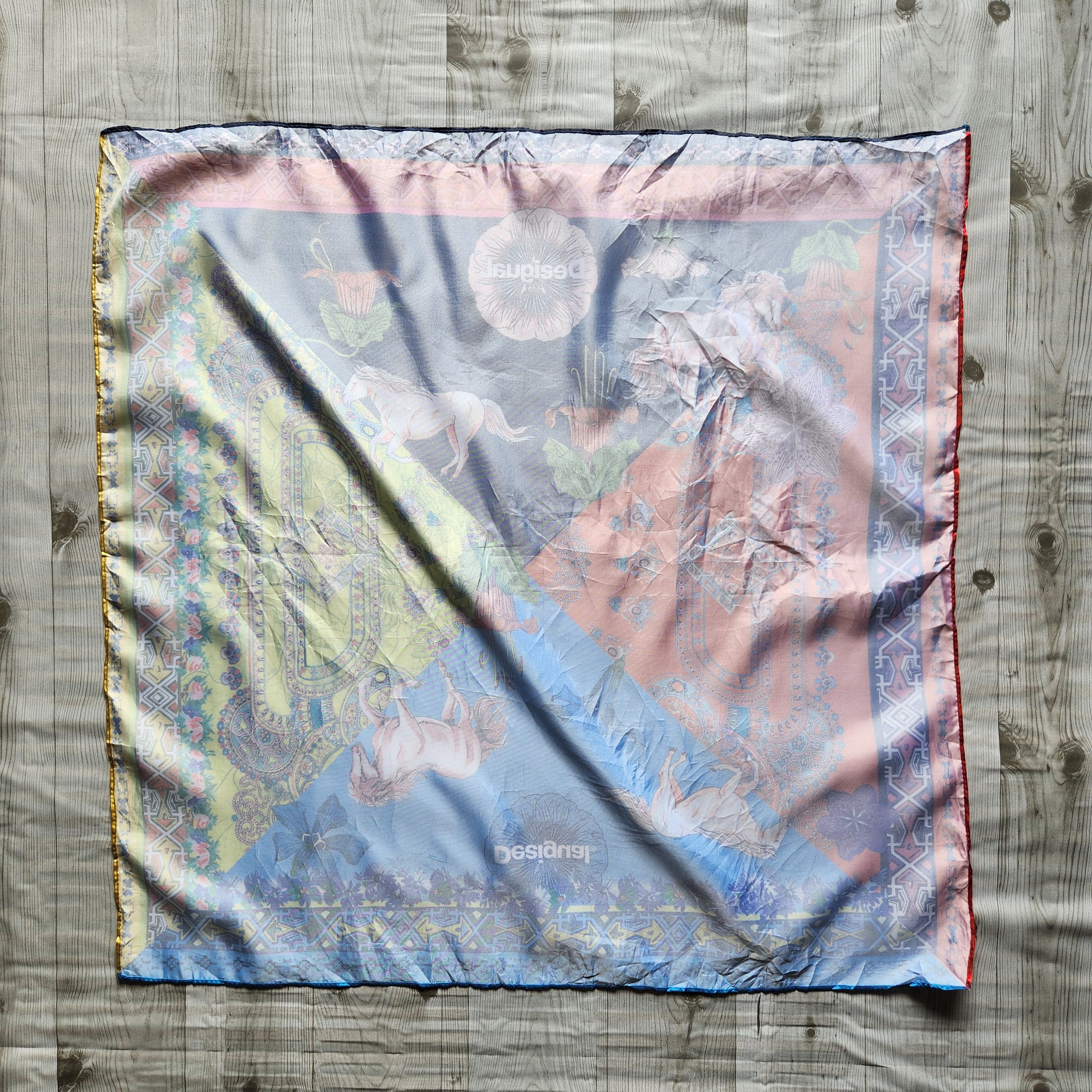 Vintage Desigual Scarf Multicolor Satin Silk