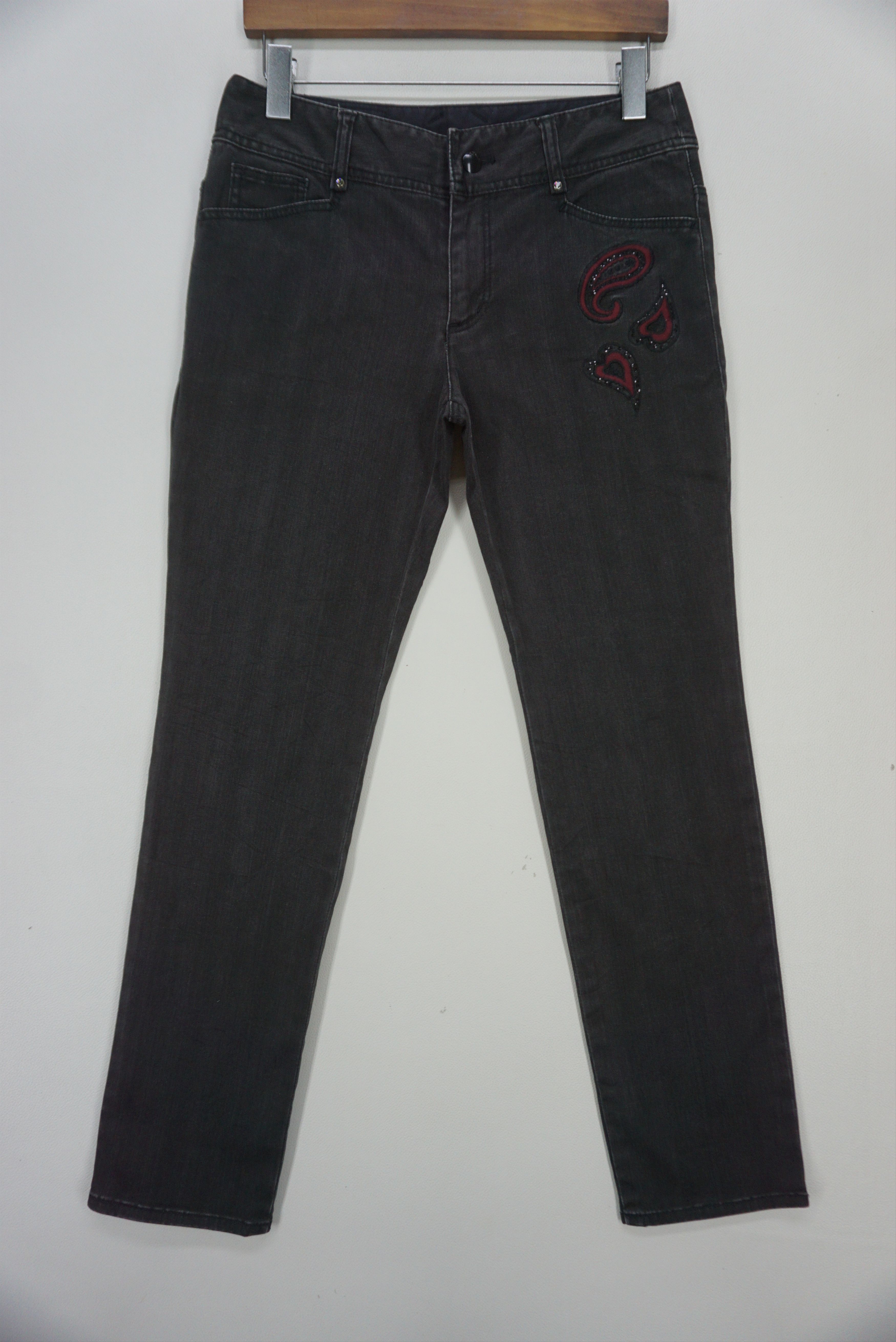image of Rockers Paisley Embroidered Embellished Pants in Black, Women's (Size 27)