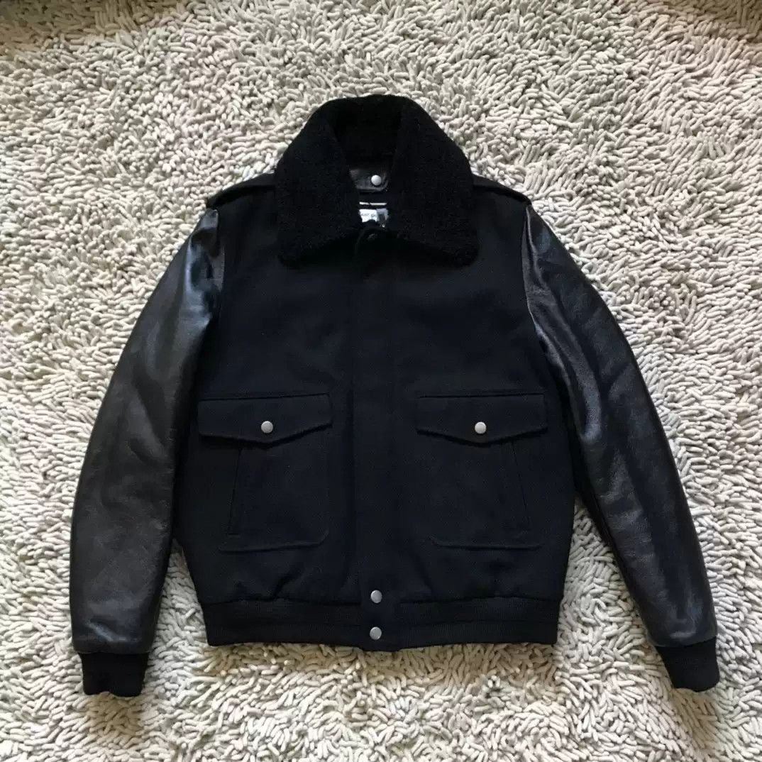 Saint Laurent Woolen Leather Heavy Jacket Coat Size 46