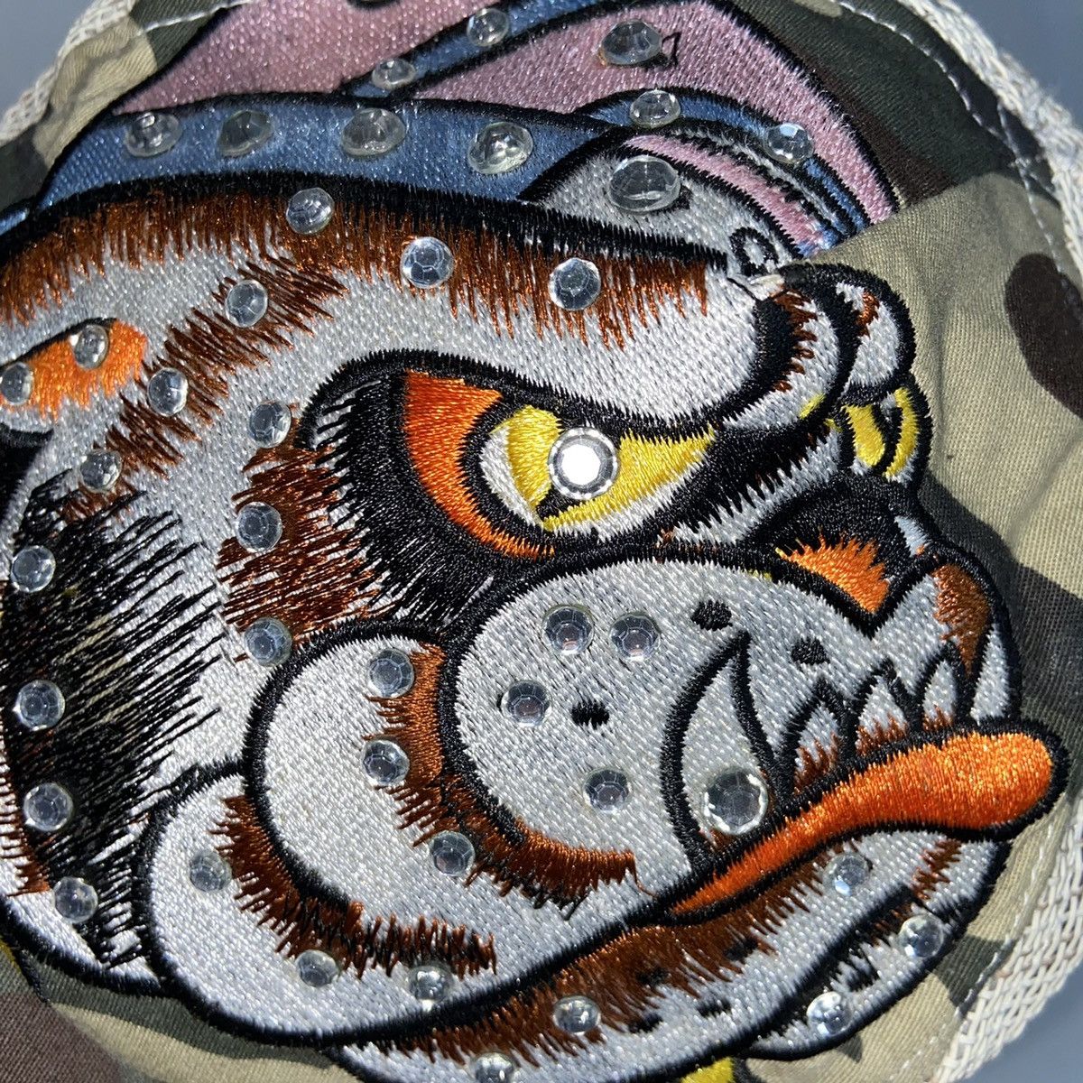 Ed Hardy ED HARDY ARCHIVE EMBROIDERED BULLDOG SWAROVSKI CAP - № 4140 Size ONE SIZE - 3 Thumbnail