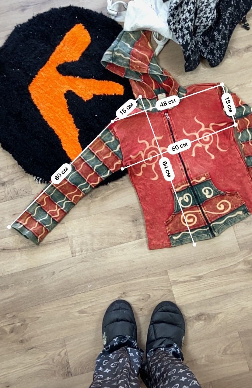 LSDworldpeace Y2K PATCHWORK BOXY RASTA PONCHO ZIP HOODIE 2000s - № 1089 Size US S / EU 44-46 / 1 - 8 Thumbnail