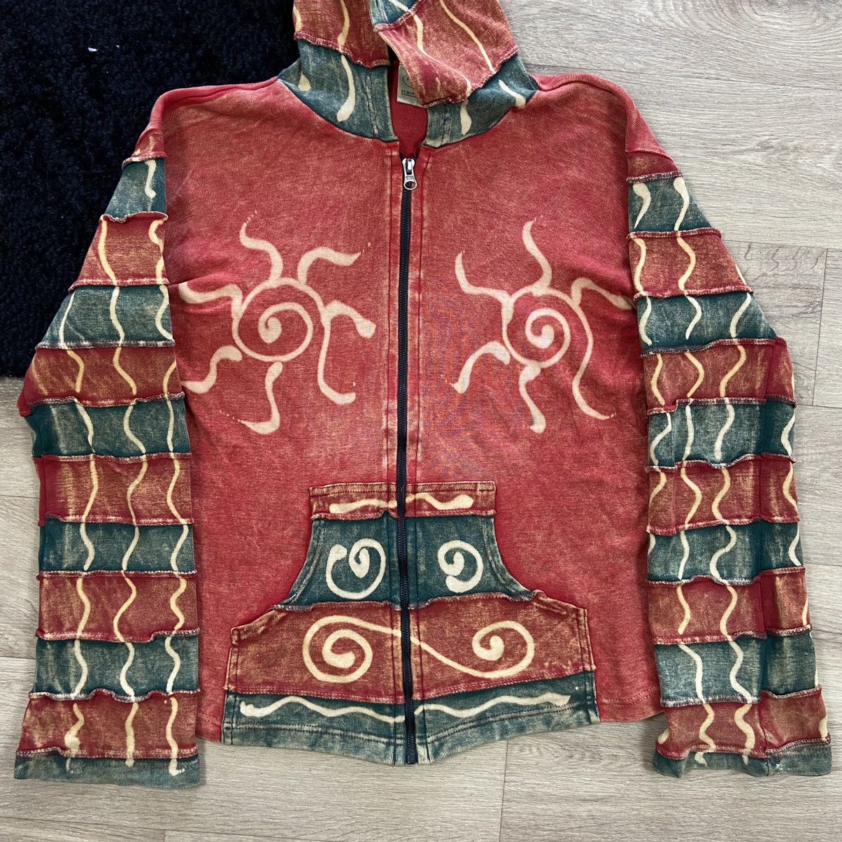LSDworldpeace Y2K PATCHWORK BOXY RASTA PONCHO ZIP HOODIE 2000s - № 1089 Size US S / EU 44-46 / 1 - 2 Thumbnail