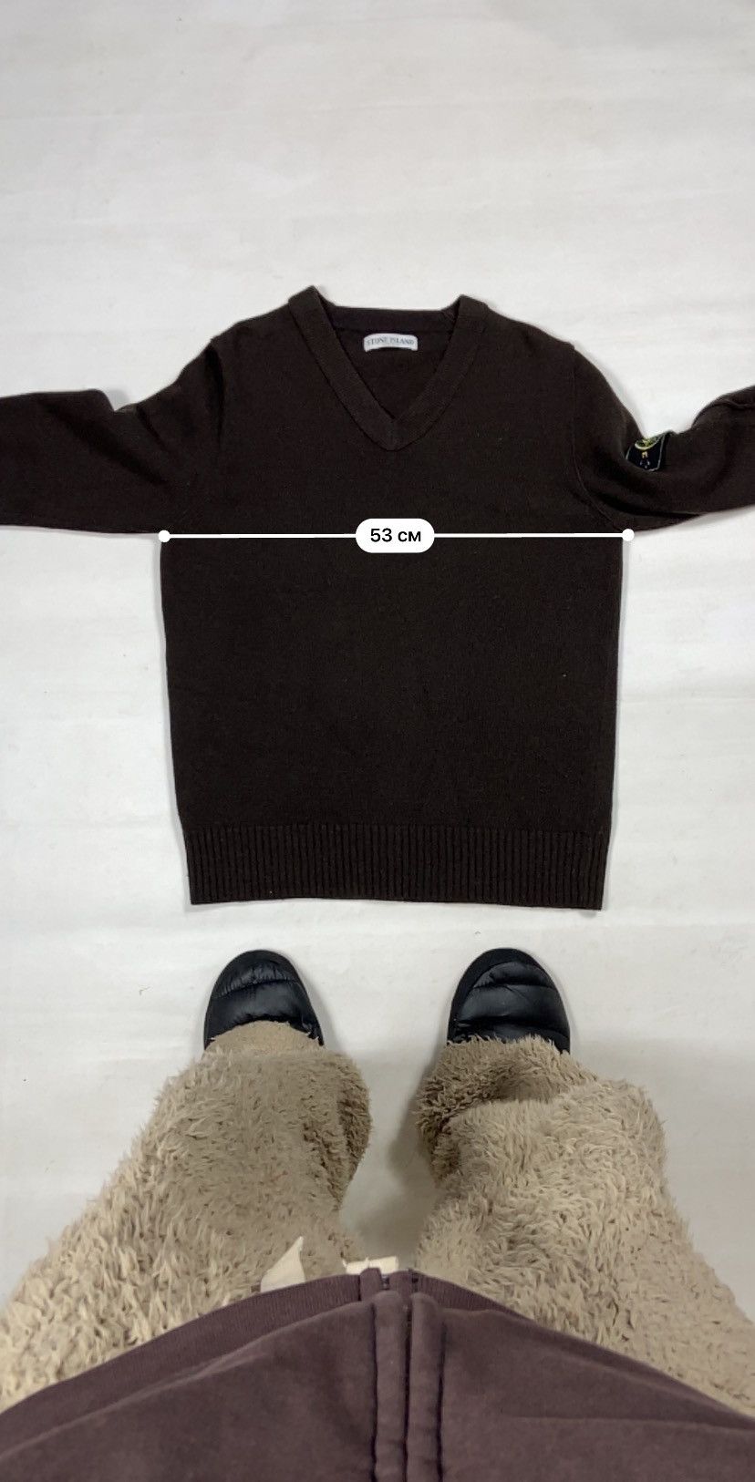 Massimo Osti ARCHIVE STONE ISLAND V NECK BROWN WOOL KNITTED SWEATER Size US L / EU 52-54 / 3 - 12 Thumbnail