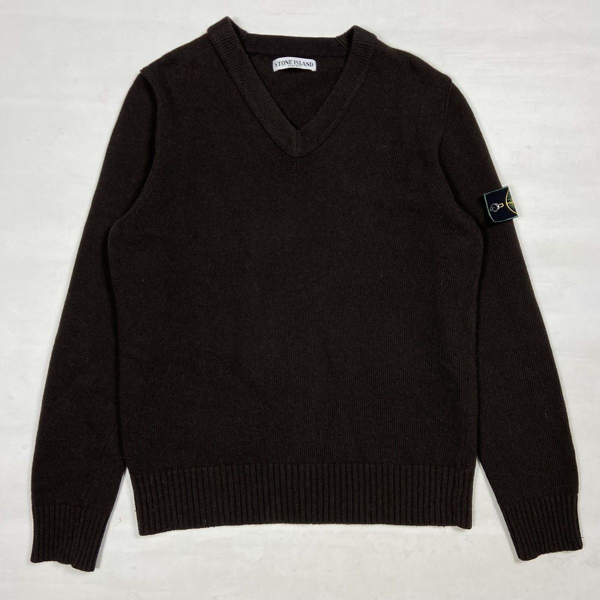 Massimo Osti ARCHIVE STONE ISLAND V NECK BROWN WOOL KNITTED SWEATER Size US L / EU 52-54 / 3 - 1 Thumbnail