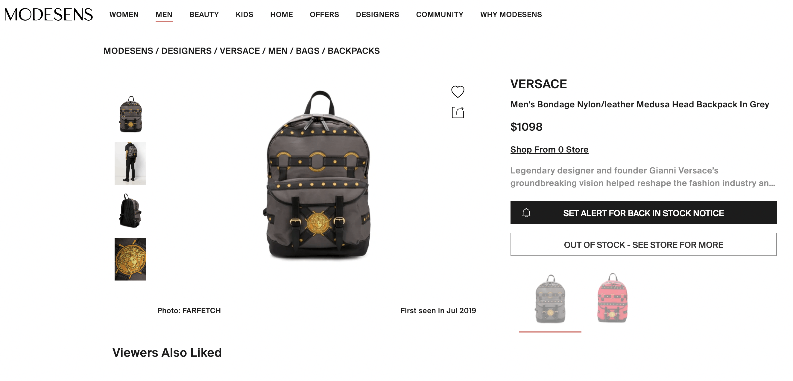 Versace Bondage Medusa Head Backpack In Grey Nylon/Leather Size ONE SIZE - 2 Thumbnail