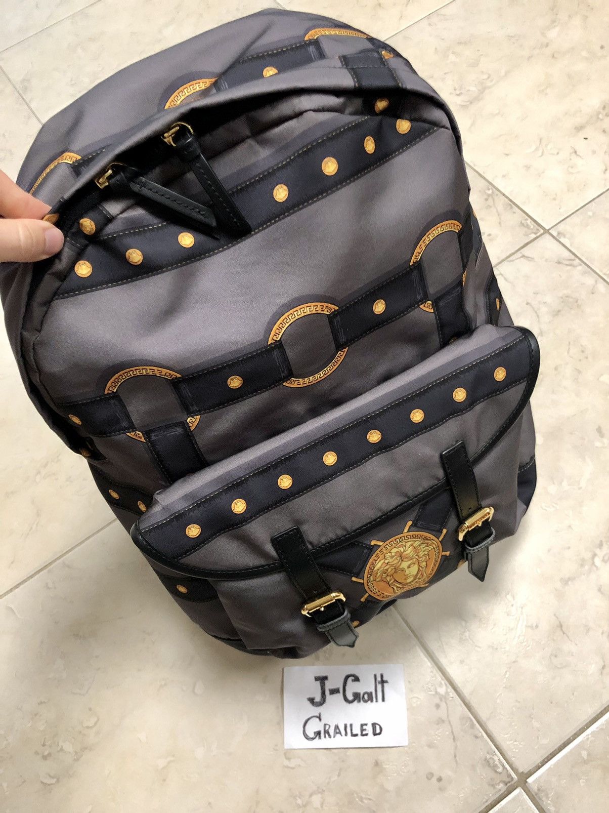Versace Bondage Medusa Head Backpack In Grey Nylon/Leather Size ONE SIZE - 14 Thumbnail