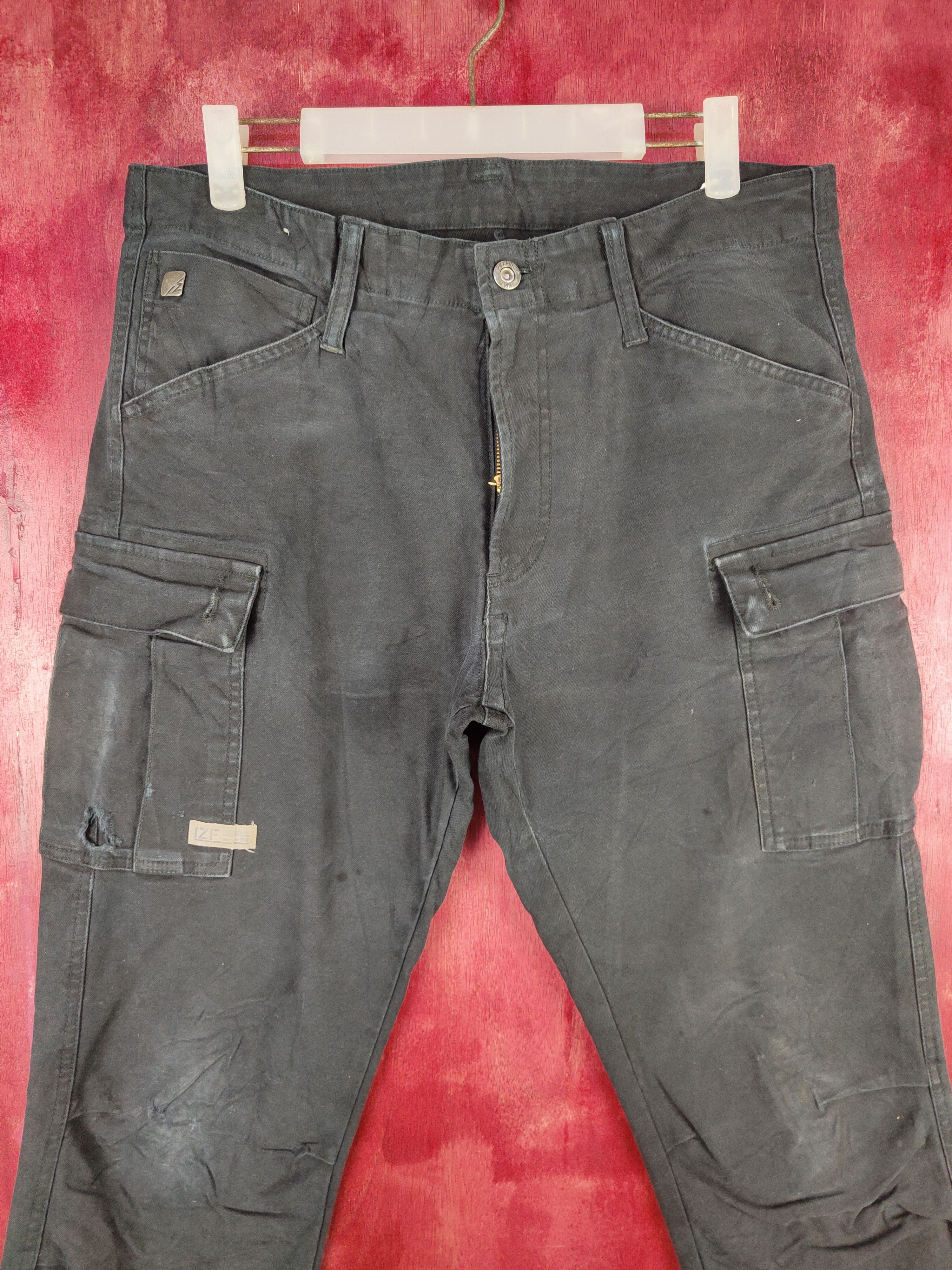 Japanese Brand I'Z Frontier Black Multi Pocket Tactical Cargo Denim #S624 Size US 32 / EU 48 - 2 Thumbnail