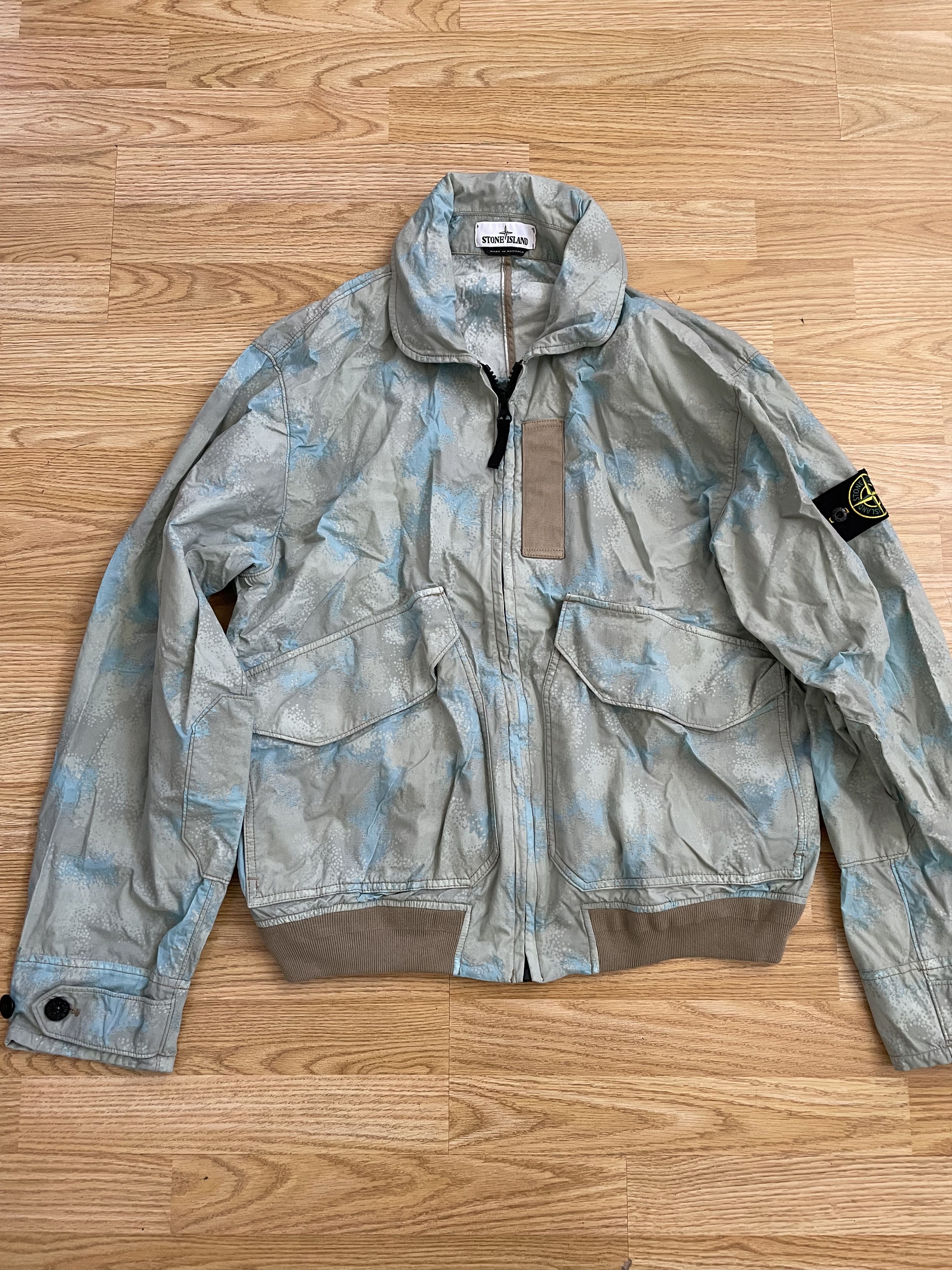 Stone Island Stone Island Light Blue Camo Print Zip Bomber Jacket Grailed