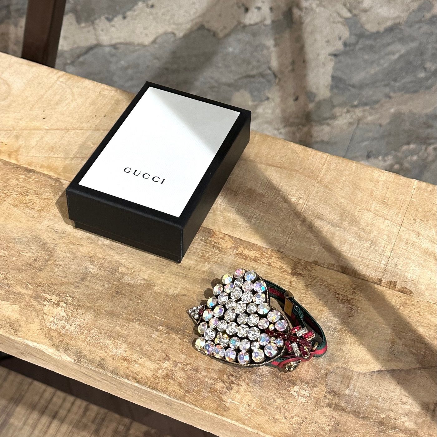 Gucci Gucci Crystal Embellished Heart Elastic Web Bracelet Size ONE SIZE - 1 Thumbnail