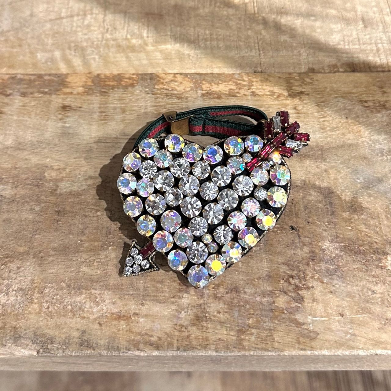 Gucci Gucci Crystal Embellished Heart Elastic Web Bracelet Size ONE SIZE - 2 Thumbnail