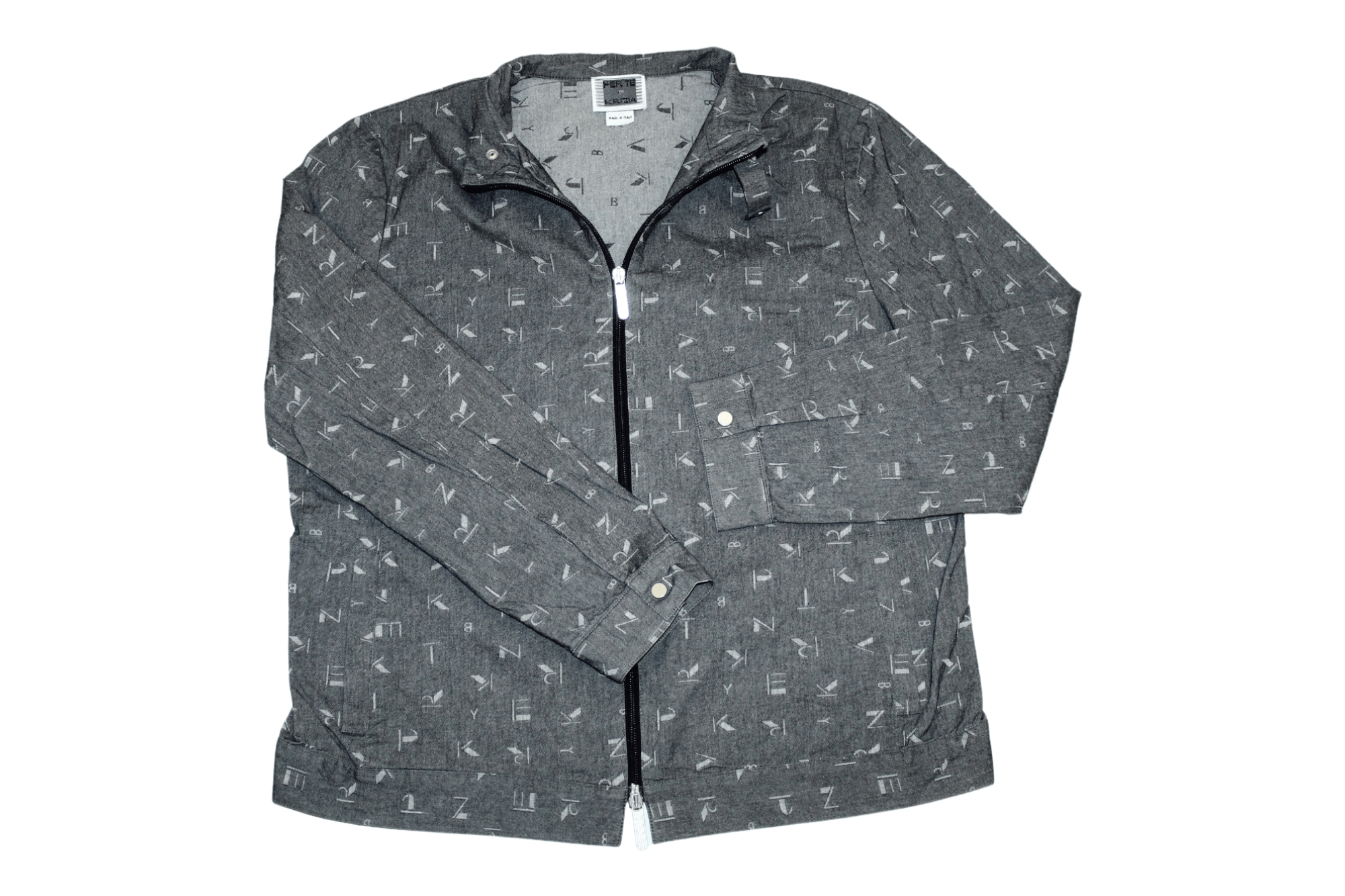 image of Italian Designers x Krizia Uomo VTG Per Te By Krizia Monogram Denim Jacket in Silver (Size Medium)