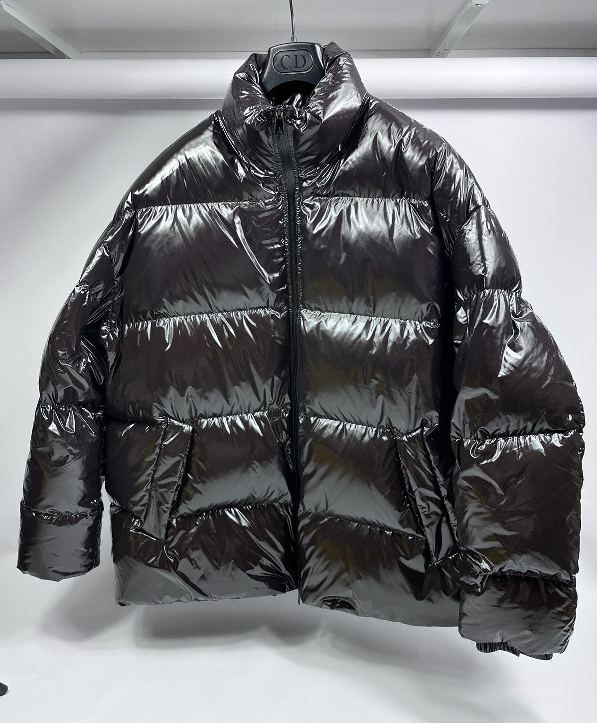 image of Bottega Veneta Down Shiny Oversized Puffer Jacket in Brown, Men's (Size 2XL)