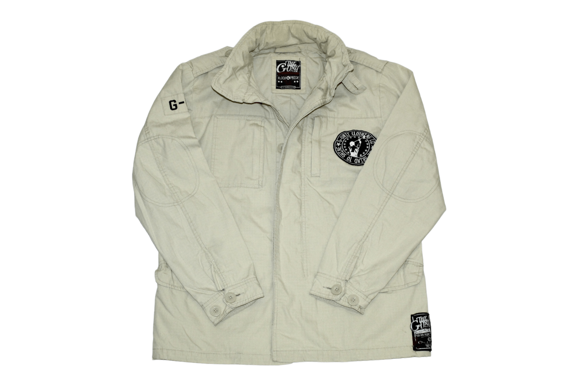 image of 50 Cent x G Unit VTG G-Unit Block Pride Ripstop Military Jacket in Beige, Men's (Size Medium)