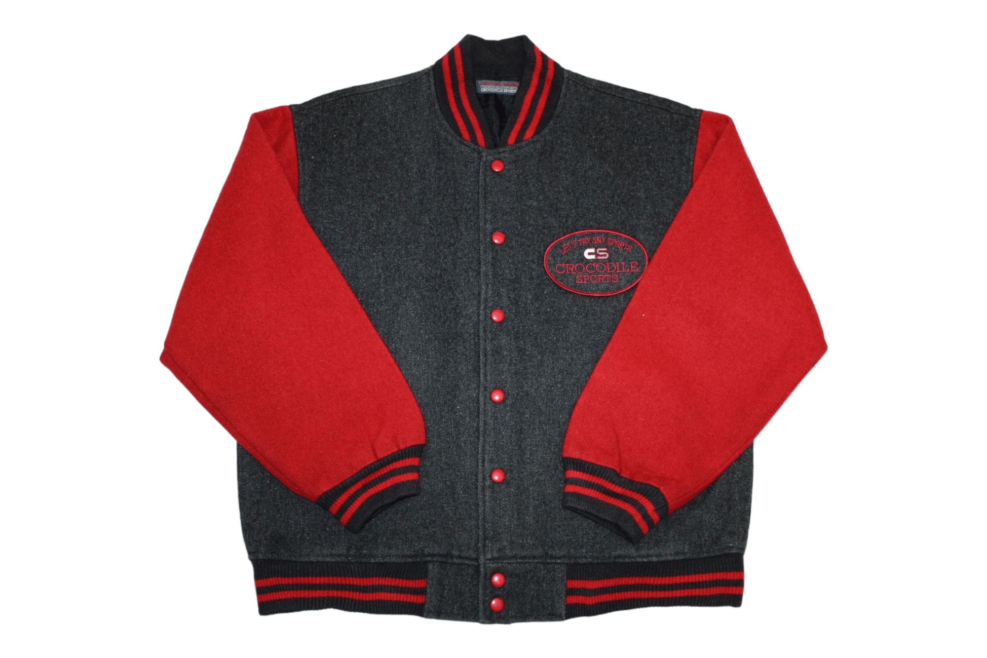 image of VTG Crocodile Sports Wool Varsity Jacket in Grey, Men's (Size Medium)