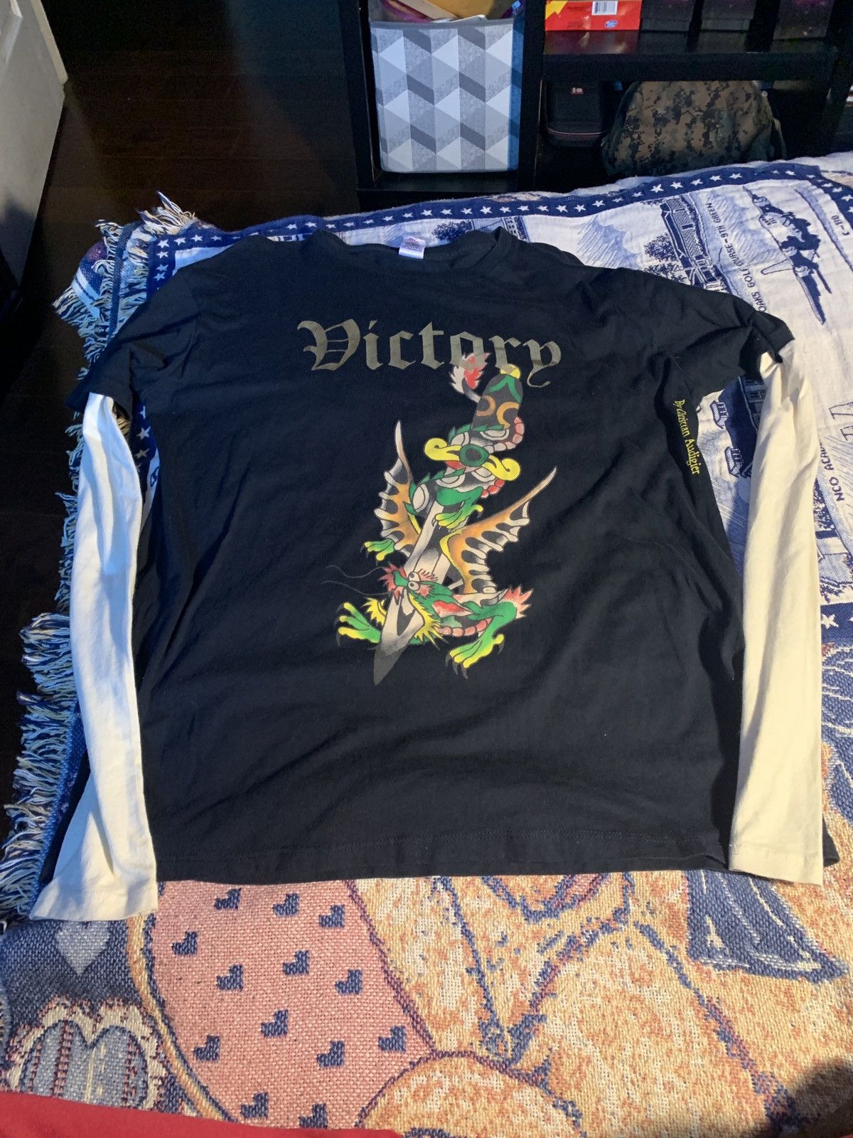 image of Black Ed Hardy “Victory” Double-Sleeve Long-Sleeve, Men's (Size XL)