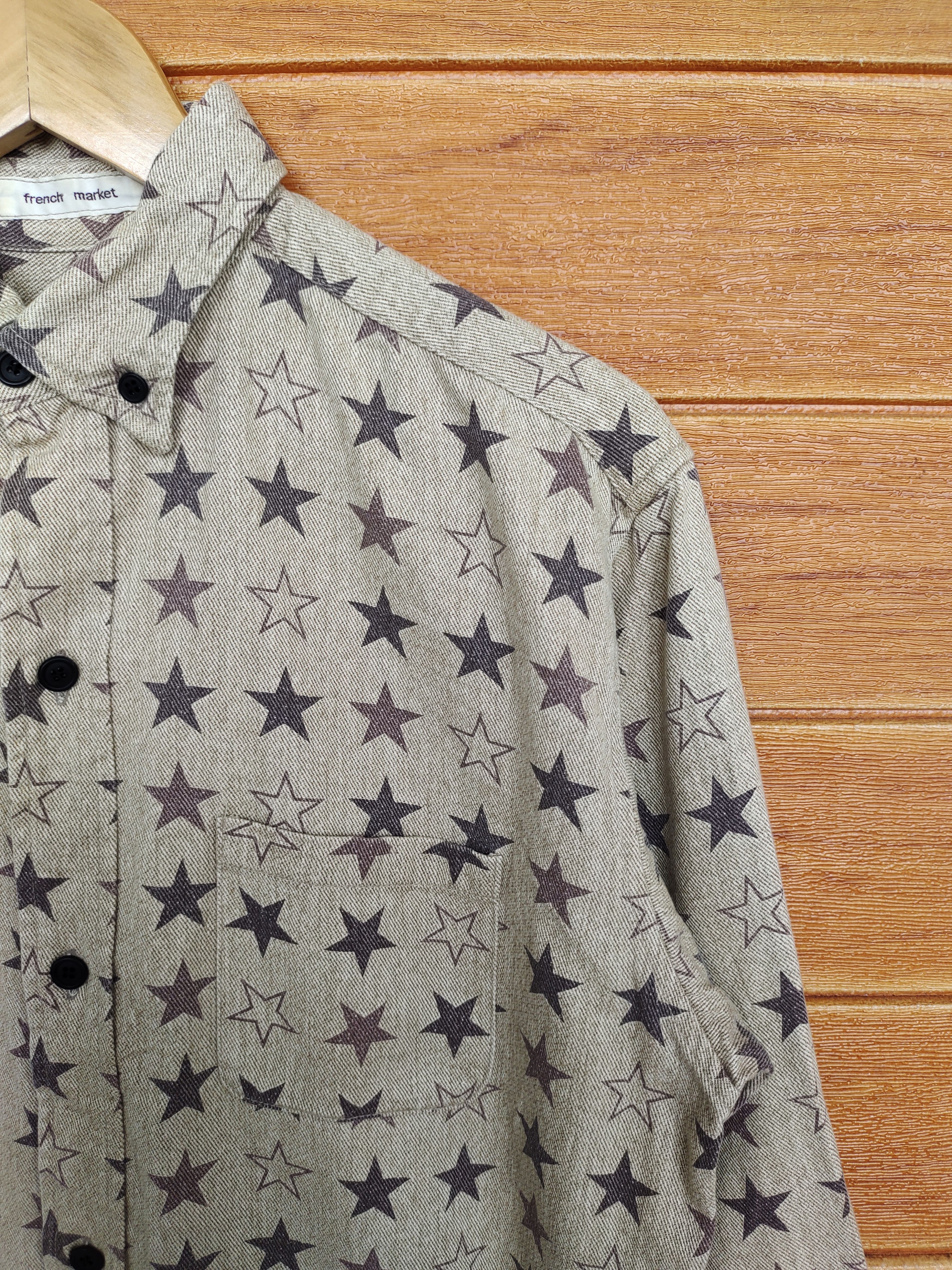 Japanese Brand FRENCH MARKET Made In Japan Stars Fullprint Denim Shirt Size US M / EU 48-50 / 2 - 4 Thumbnail