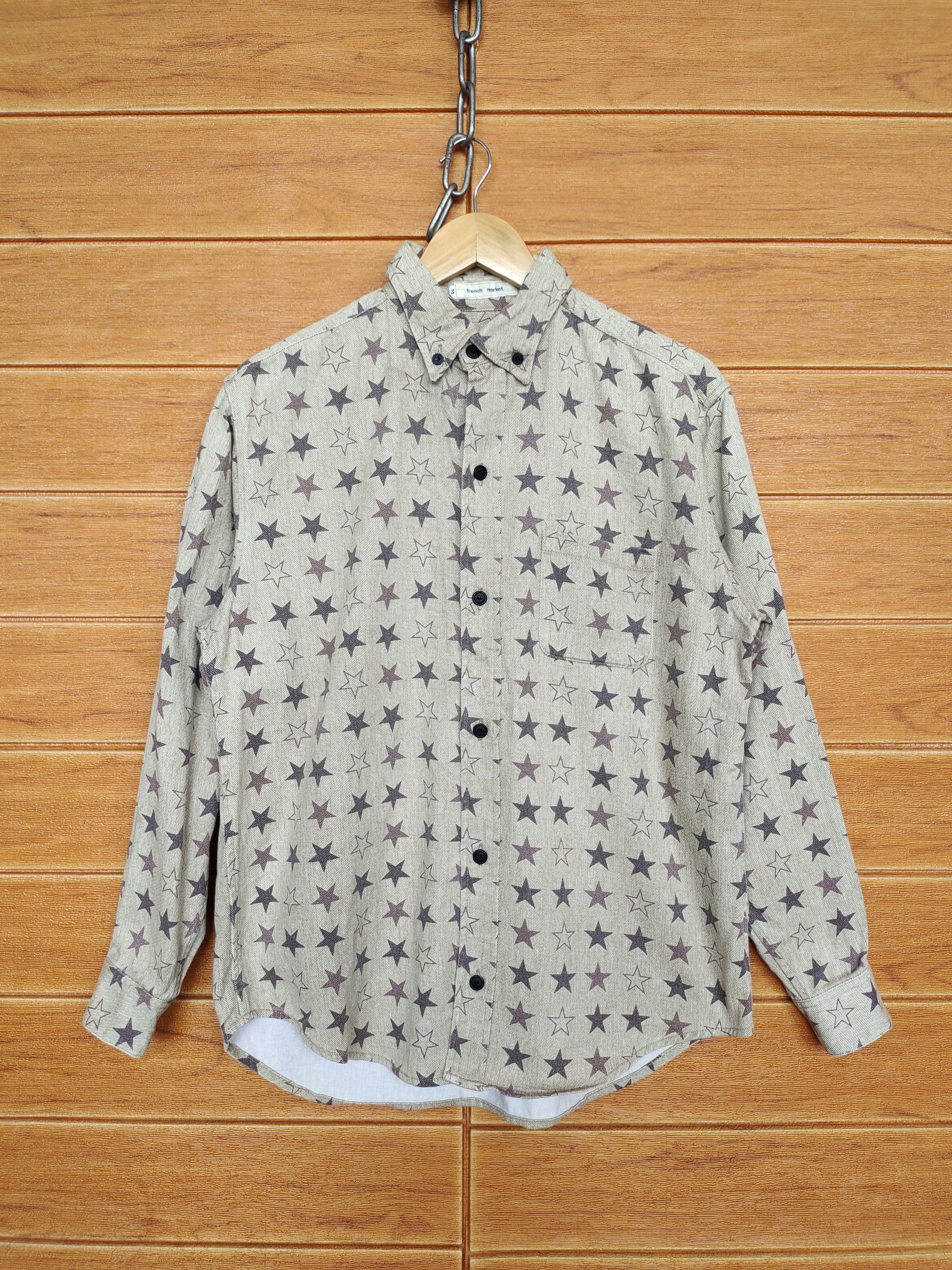 Japanese Brand FRENCH MARKET Made In Japan Stars Fullprint Denim Shirt Size US M / EU 48-50 / 2 - 2 Thumbnail