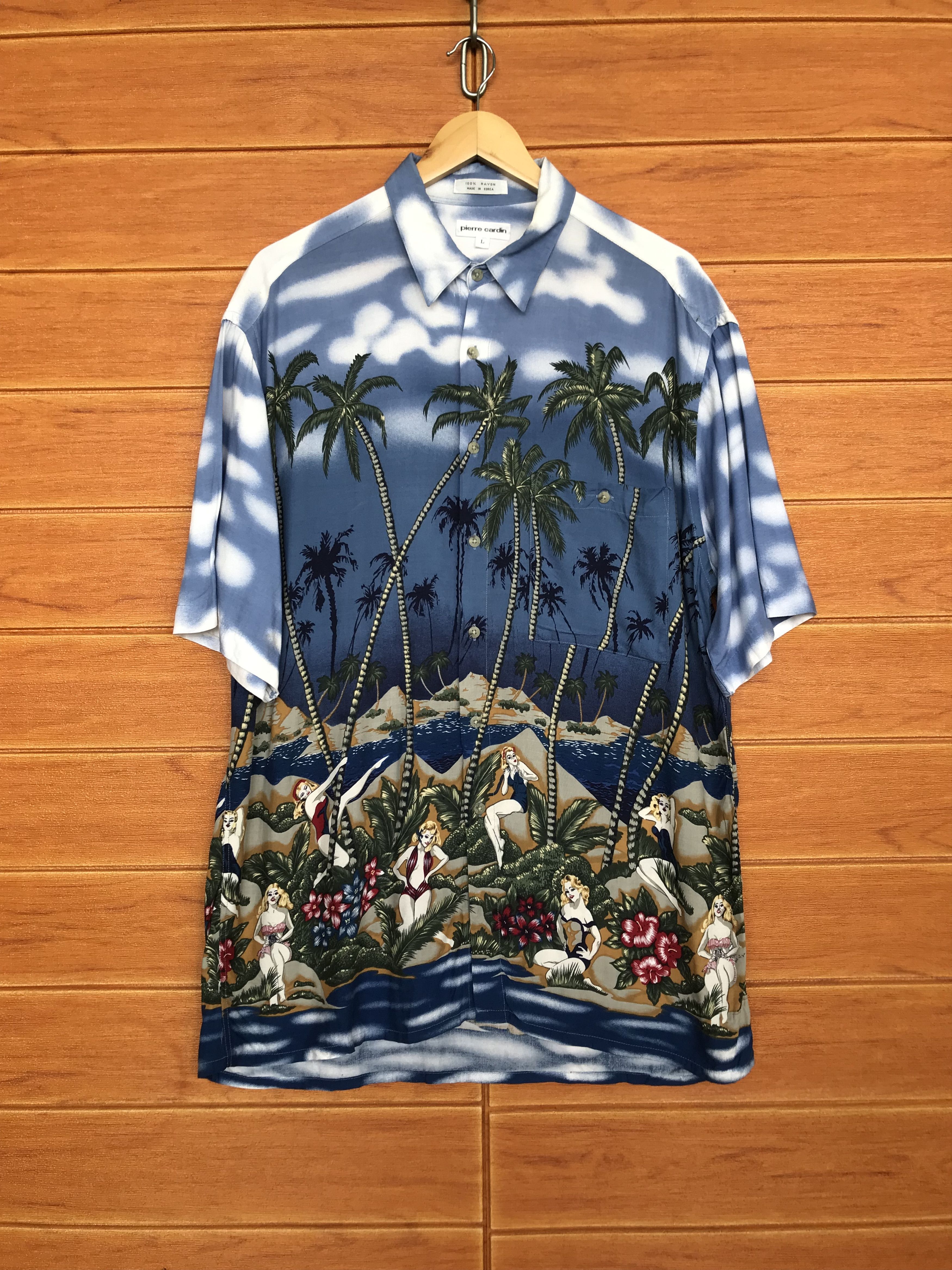 Pierre Cardin Vtg 80s PIERRE CARDIN 100 Rayon Coconut Trees Hula Girls Size US L / EU 52-54 / 3 - 1 Thumbnail
