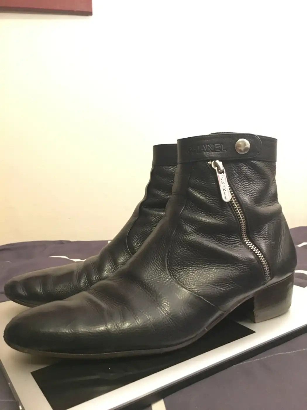 Chanel CHANEL Side Zip Boots ⊛ BLACK LEATHER ⊛ Gently Worn Size US 10 / EU 43 - 1 Thumbnail