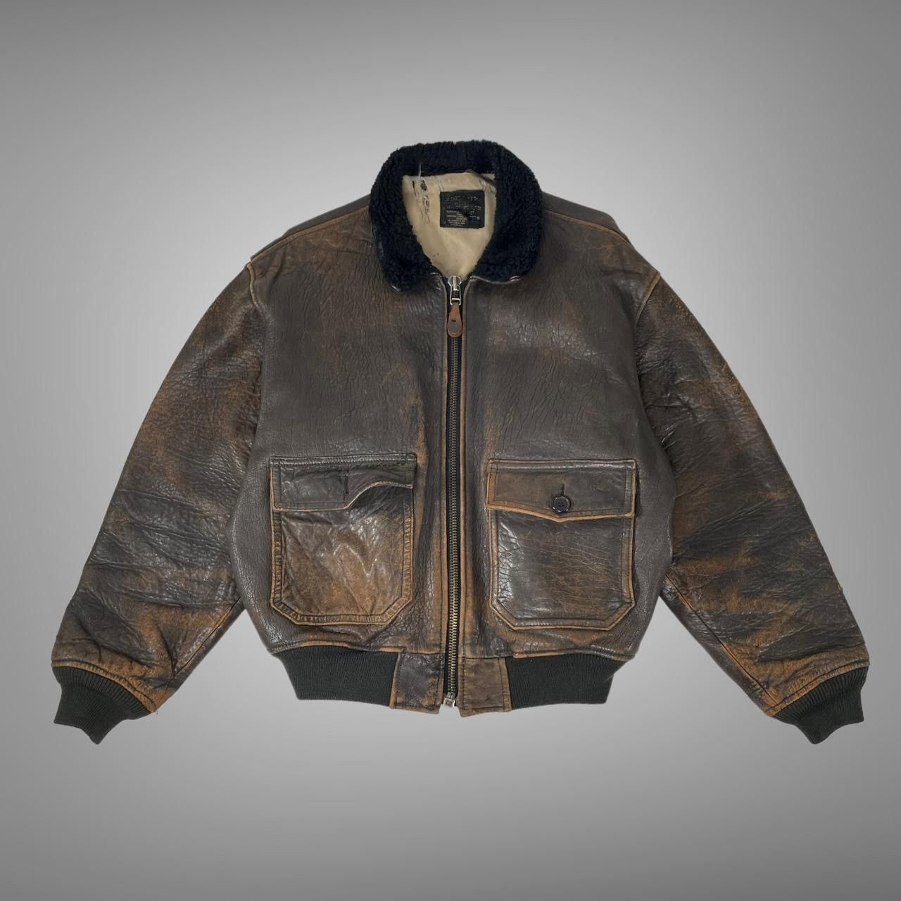 80s A-2 real leather bomber jacket Vtg b