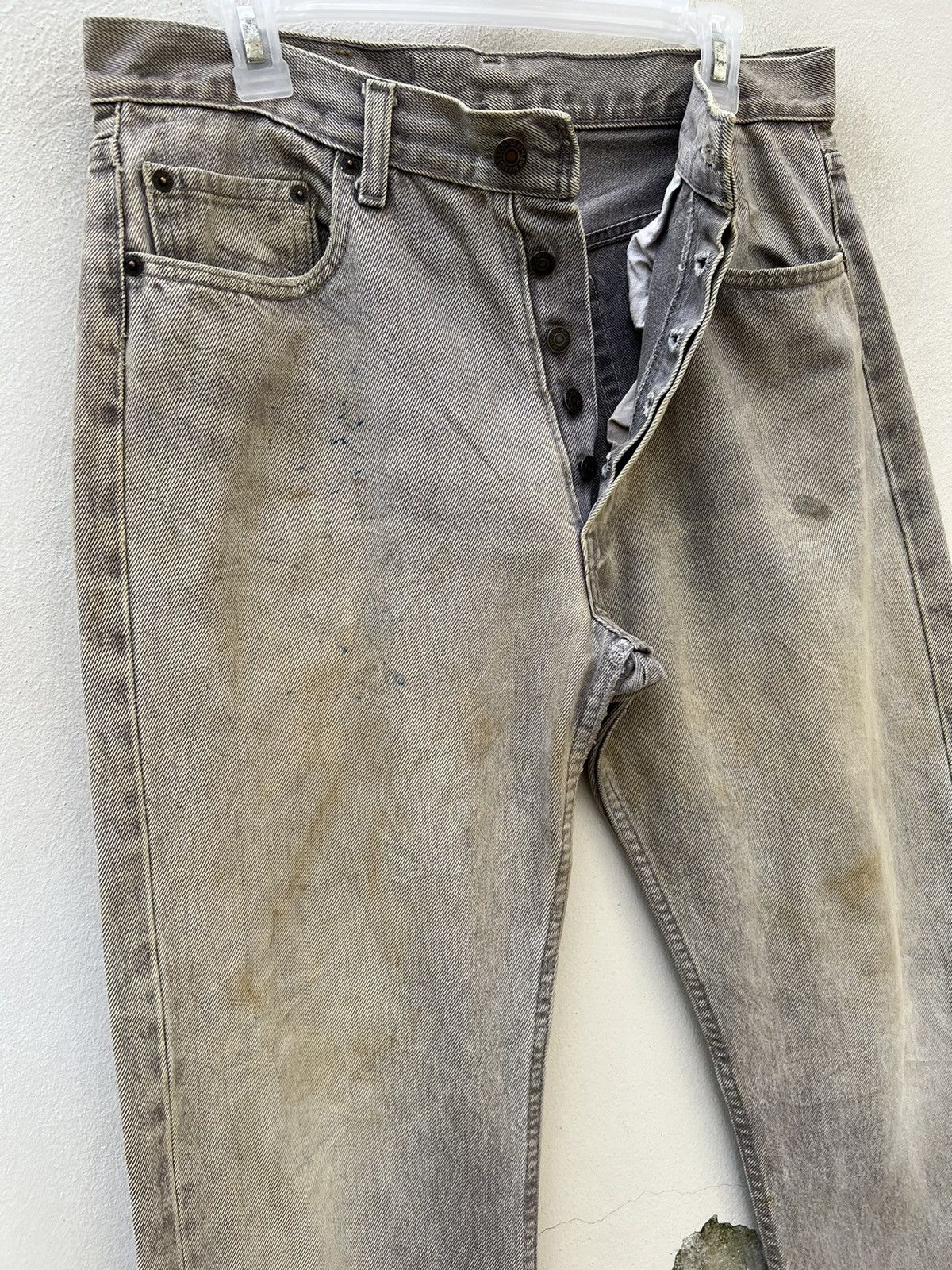 Levi's Trashed VTG 80s Levi’s 501 Sun Fade Black Denim Mud Jeans Size US 33 - 8 Thumbnail