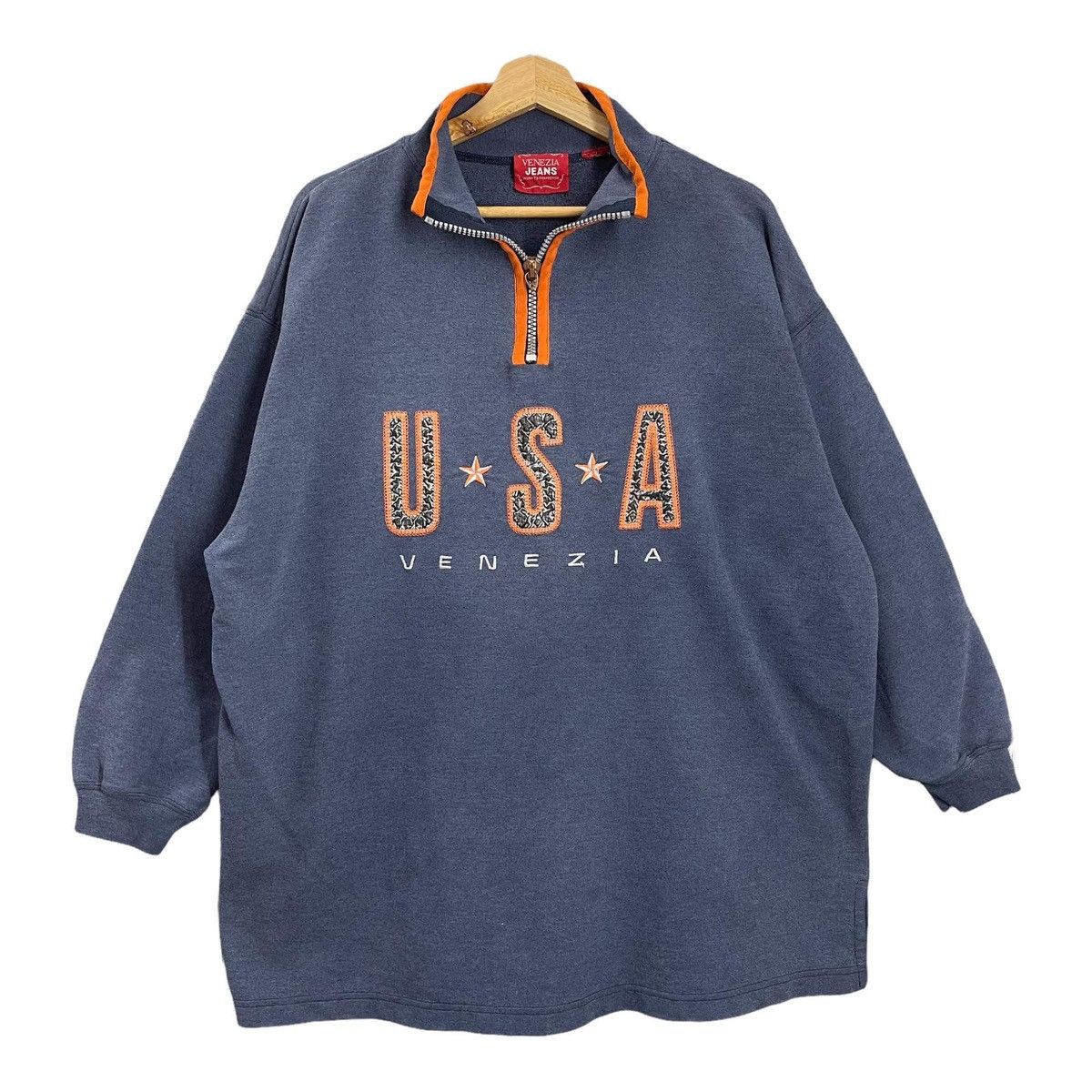 image of Vintage Venezia Usa Spellout Halfzip Sweatshirt Size XL in Blueblack, Men's