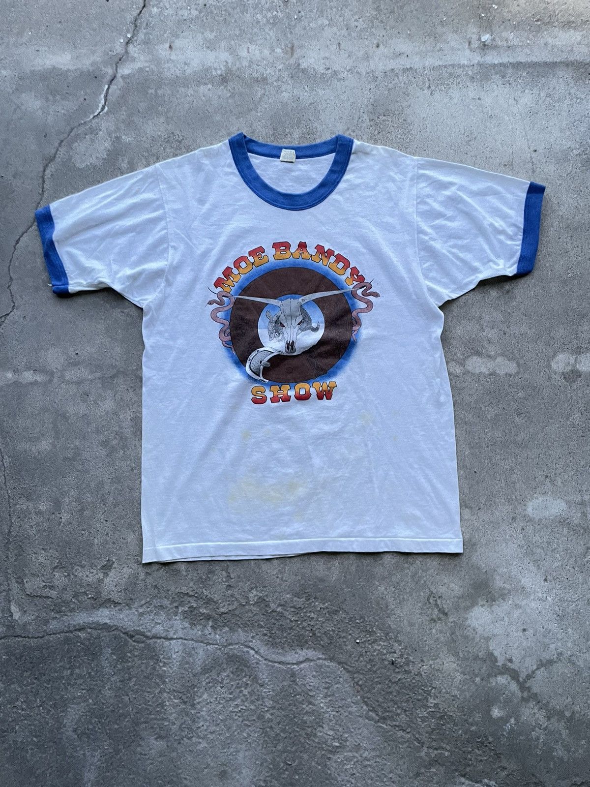 Vintage Moe Bandy show cow skull ringer t shirt