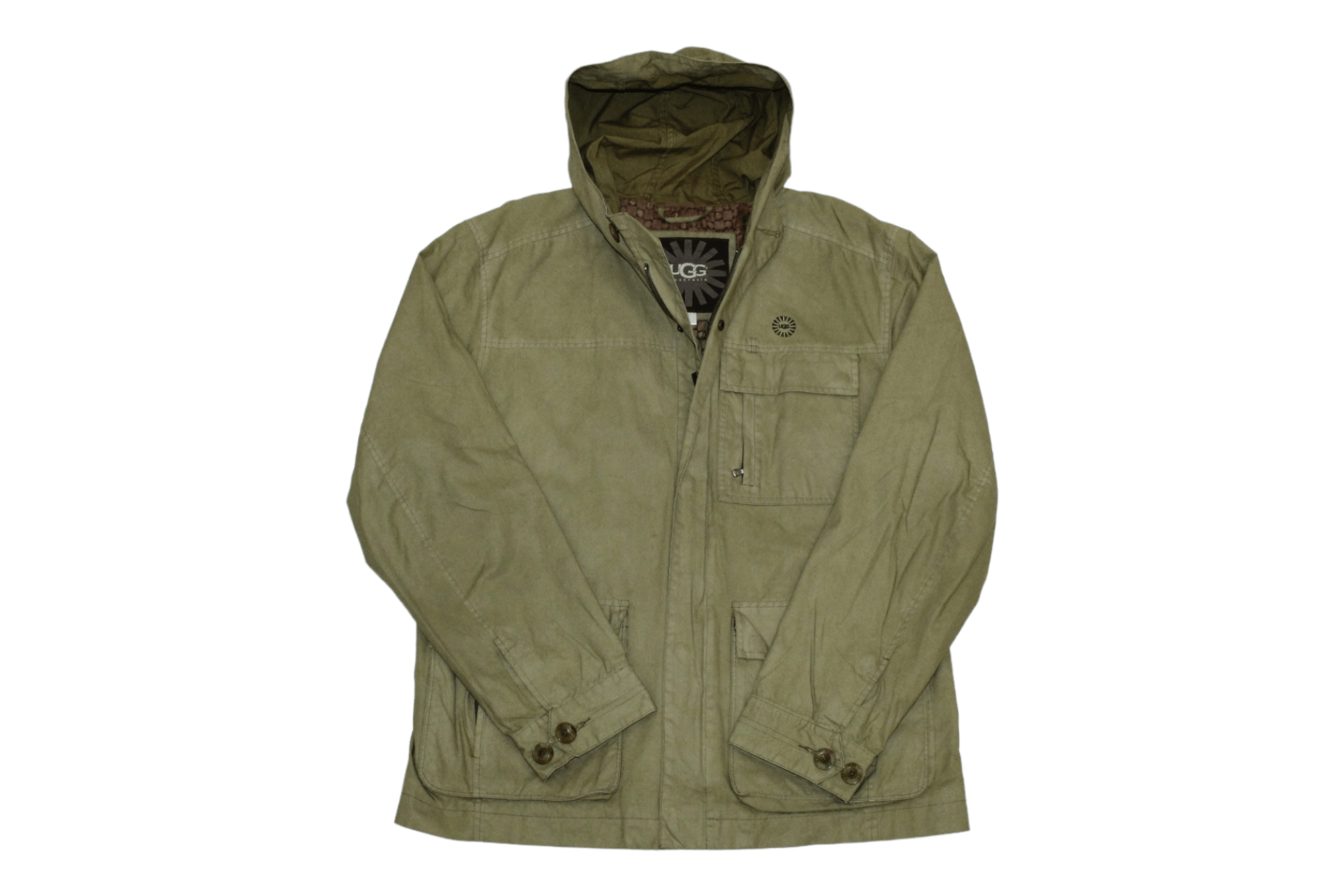 image of VTG Ugg Australia Waxed Cotton Hooded Field Jacket in Khaki, Men's (Size XL)
