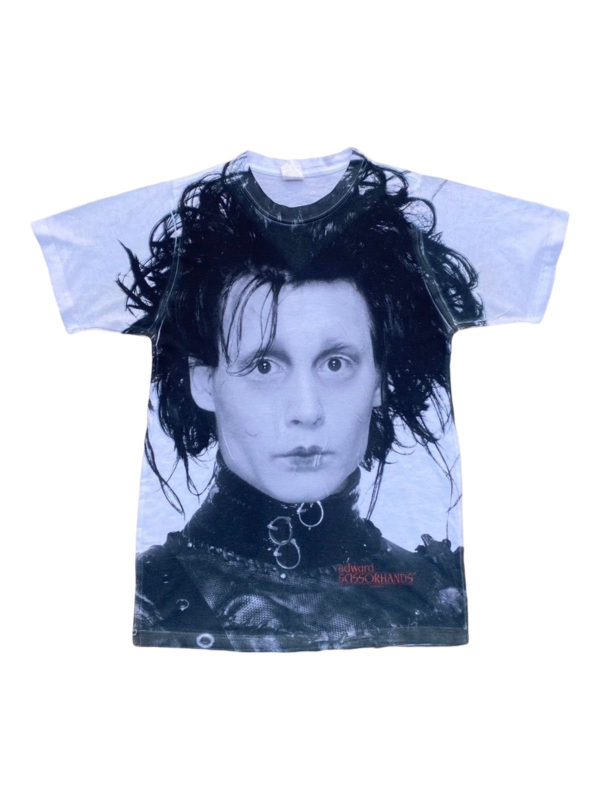 image of Movie x Vintage Edward Scissorhands Full Print Shirt. M in White, Men's (Size Small)