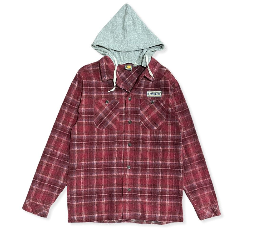 Alphanumeric × JNCO Red Velvet Checkered Flannel Attached Hooded Shirts Size US XL / EU 56 / 4 - 1 Thumbnail