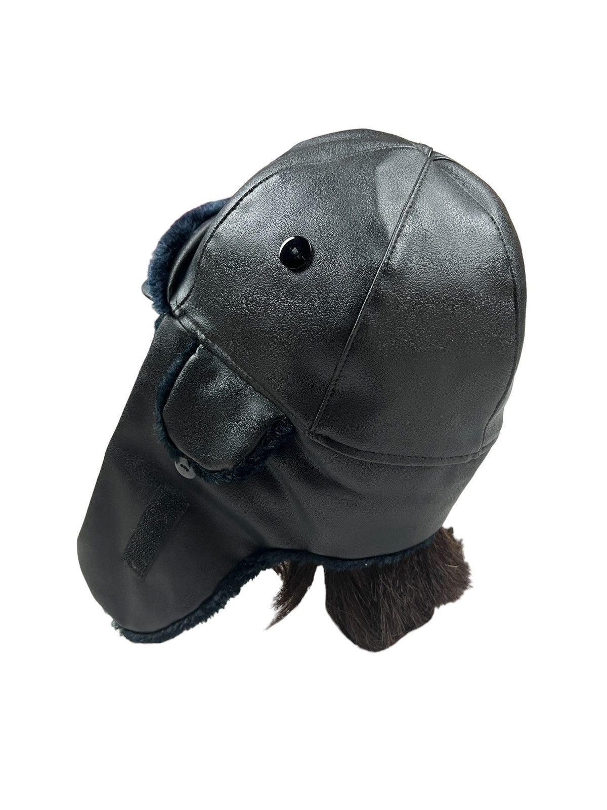 Japanese Brand Black PVC Leather Aviator Hat Size ONE SIZE - 6 Thumbnail