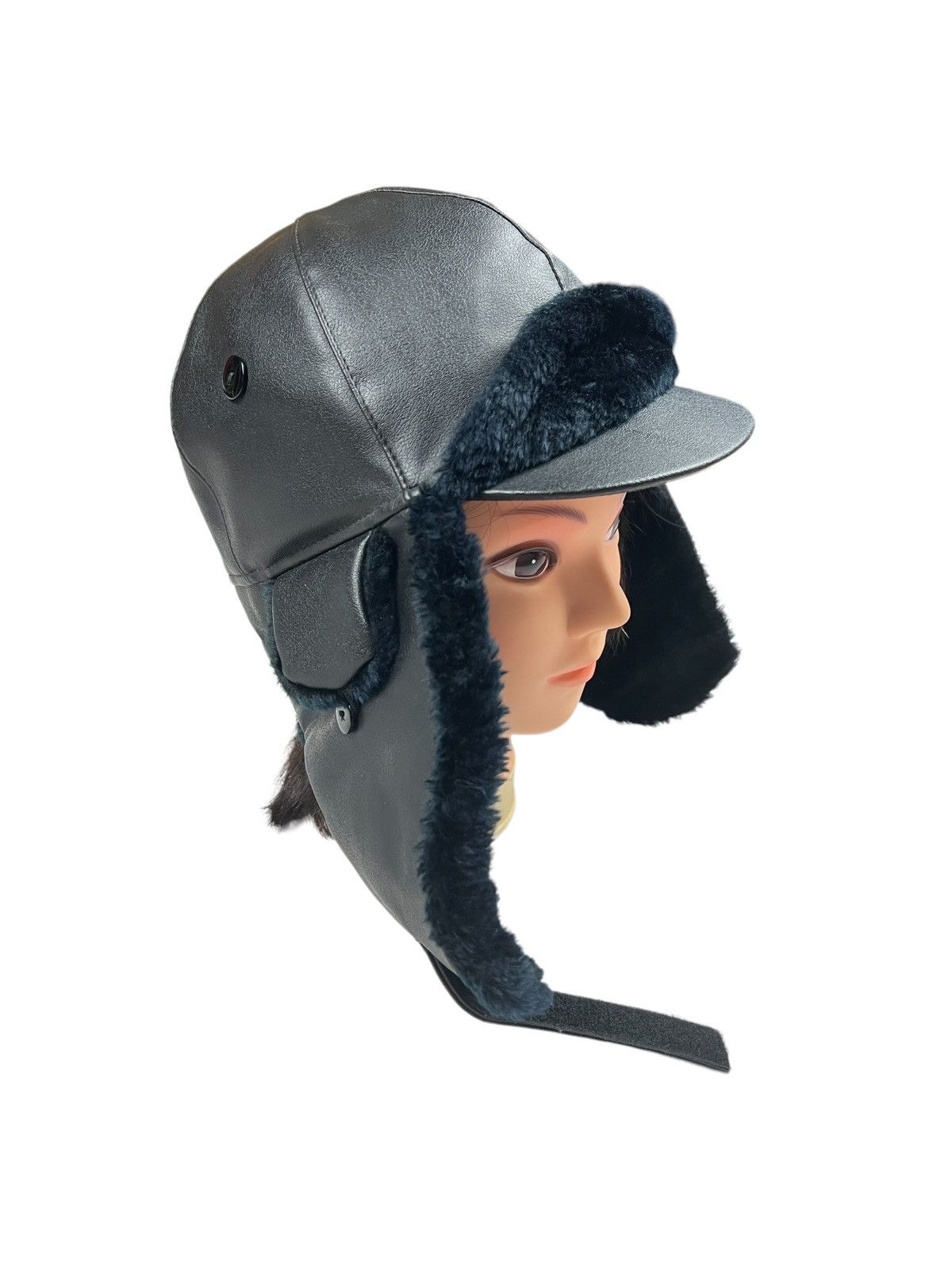 Japanese Brand Black PVC Leather Aviator Hat Size ONE SIZE - 2 Thumbnail