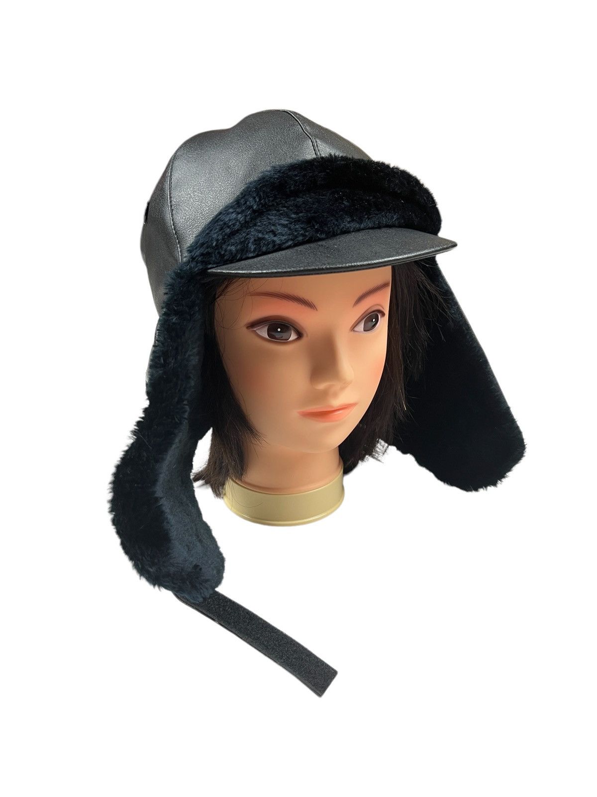 Japanese Brand Black PVC Leather Aviator Hat Size ONE SIZE - 3 Thumbnail