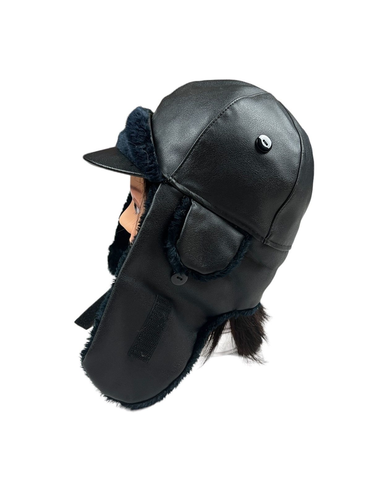 Japanese Brand Black PVC Leather Aviator Hat Size ONE SIZE - 4 Thumbnail