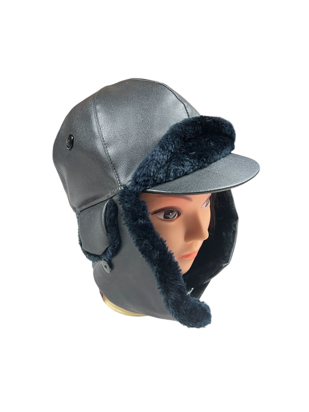 Japanese Brand Black PVC Leather Aviator Hat Size ONE SIZE - 7 Thumbnail