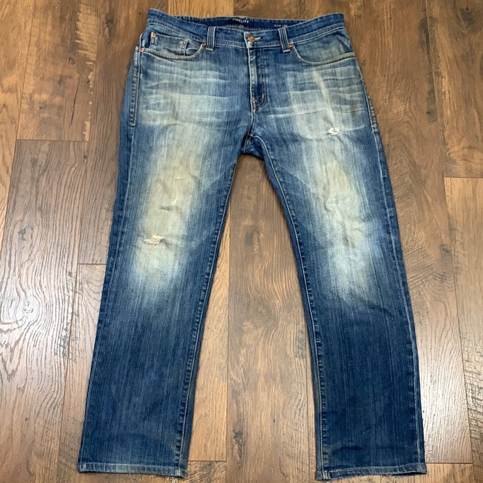 Fidelity Denim Slim Jim Tennessee top Distressed Straight Leg Jeans