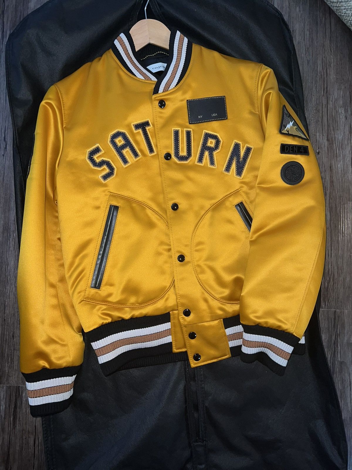 image of Coach 1941 Varsity Saturn Jacket in Yellow Gold, Men's (Size Small)