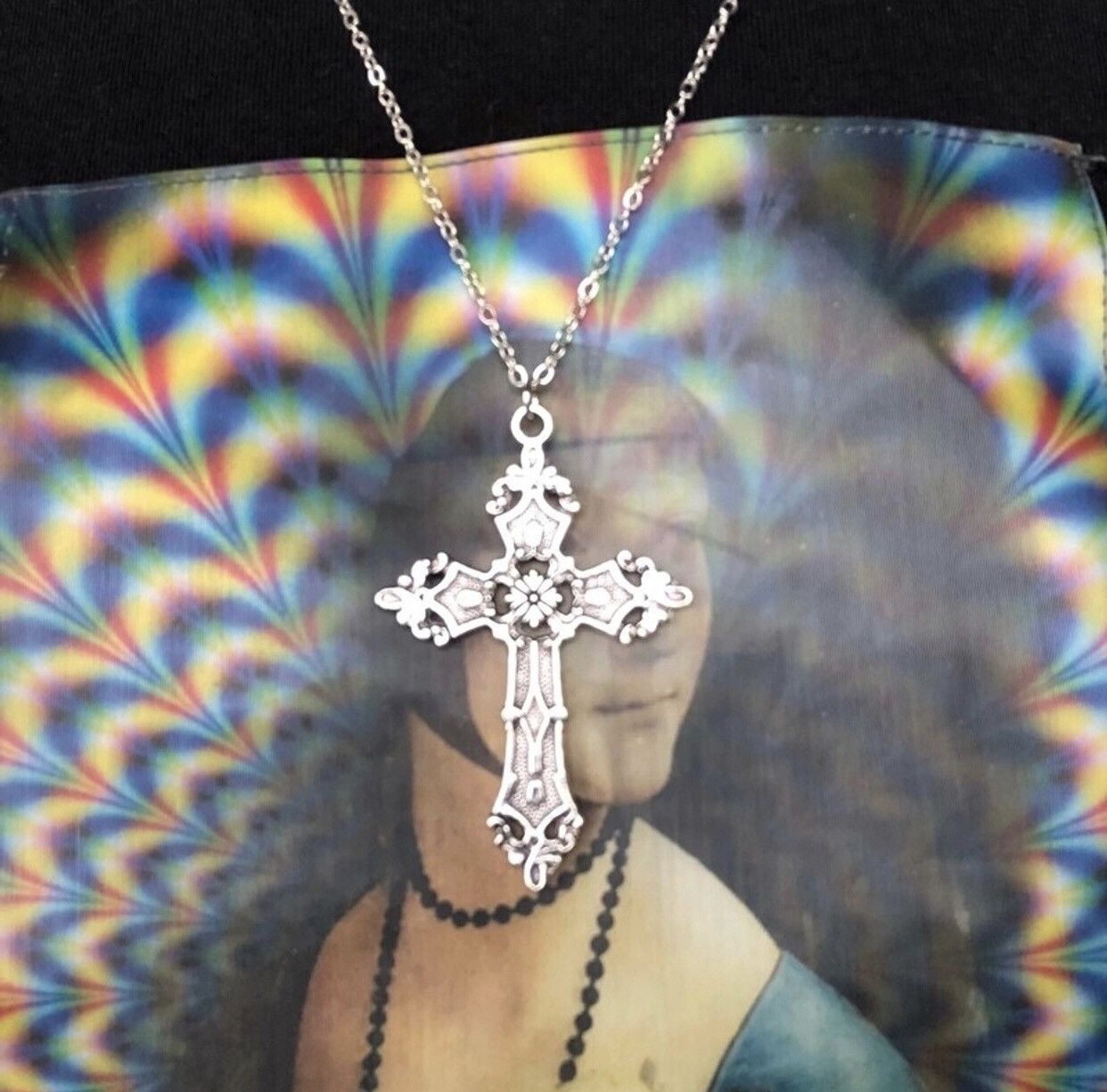 Japanese Brand Cross Necklace Aesthetic Edgy Grunge Streetwear Drip Size ONE SIZE - 2 Thumbnail