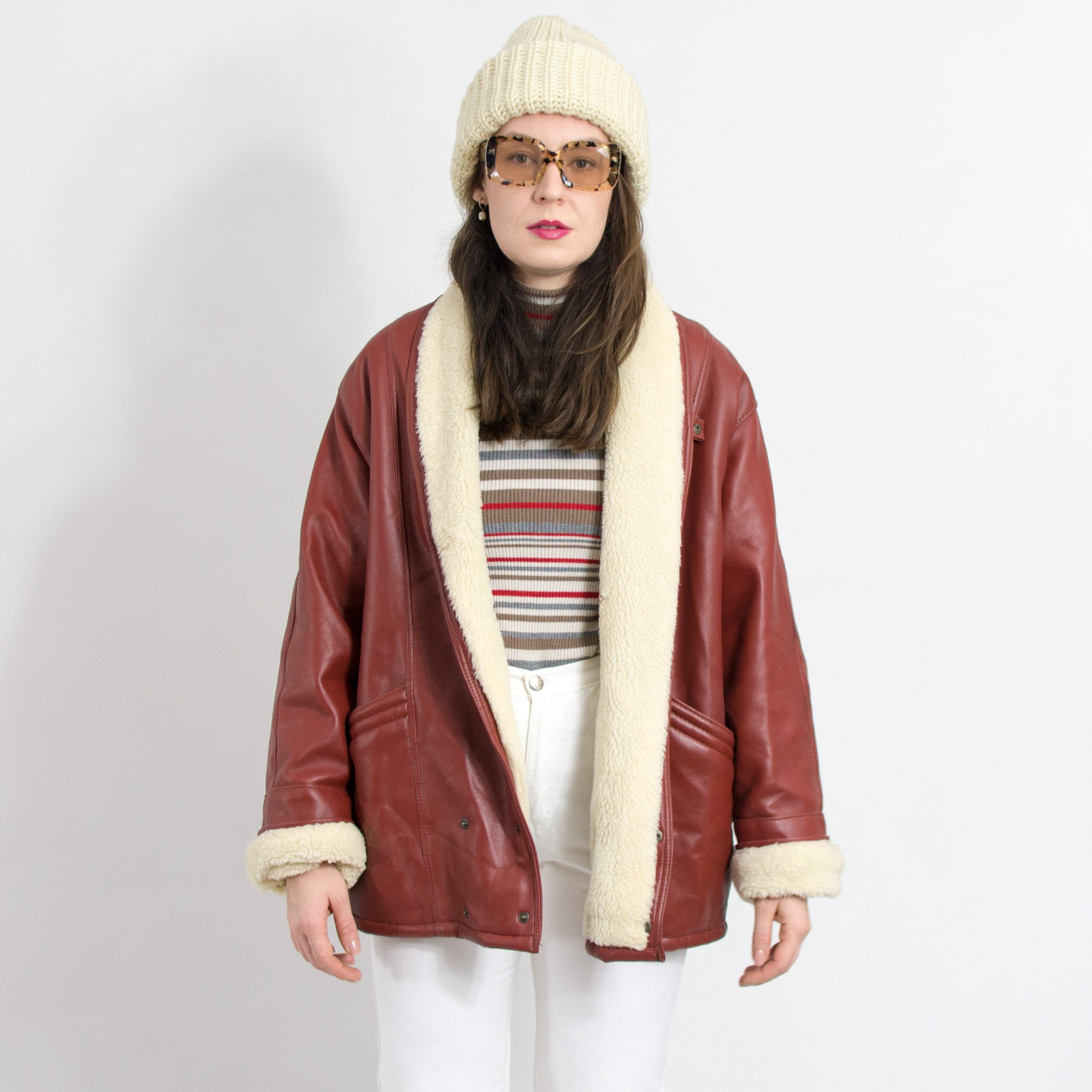 Vintage Shearling jacket vintage faux fur leather jacket Size L / US 10 / IT 46 - 2 Thumbnail