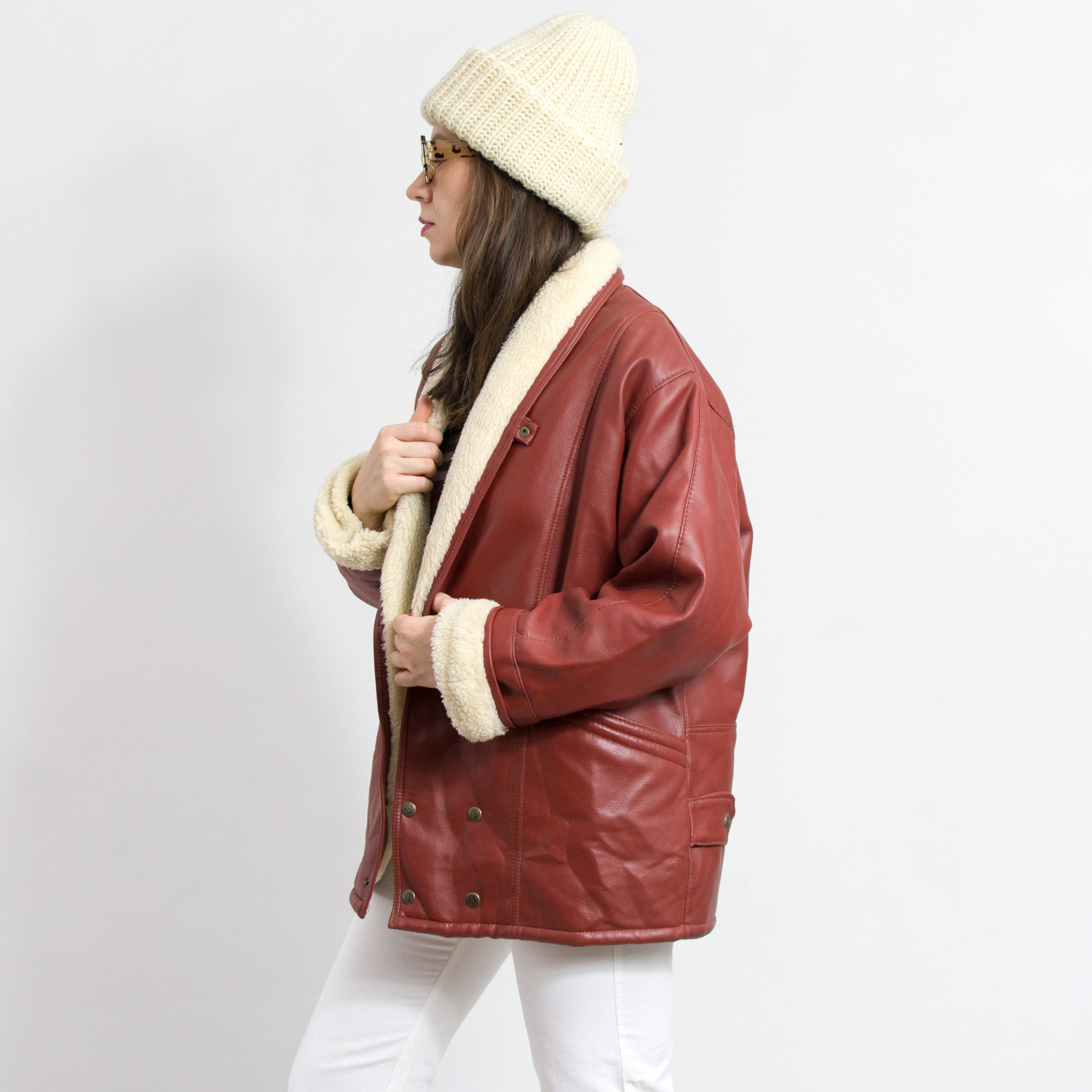Vintage Shearling jacket vintage faux fur leather jacket Size L / US 10 / IT 46 - 5 Thumbnail