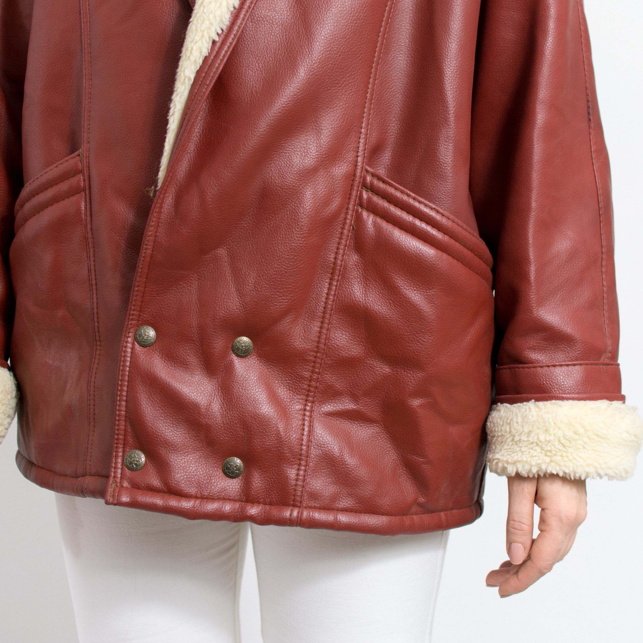 Vintage Shearling jacket vintage faux fur leather jacket Size L / US 10 / IT 46 - 4 Thumbnail