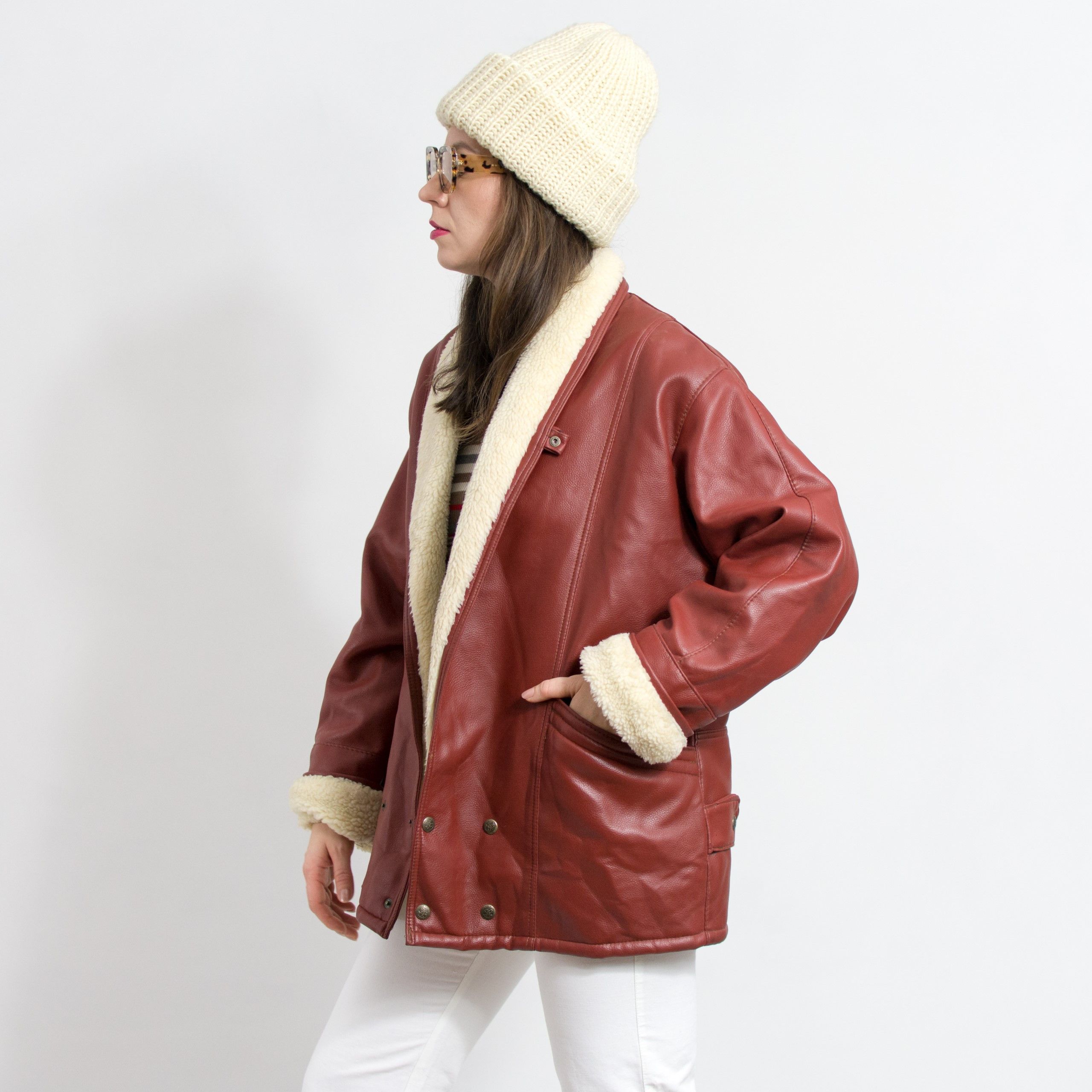 Vintage Shearling jacket vintage faux fur leather jacket Size L / US 10 / IT 46 - 1 Thumbnail