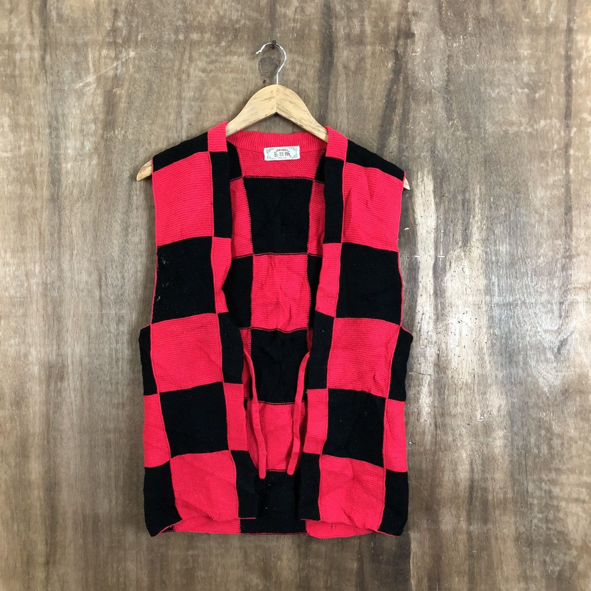 image of Aran Isles Knitwear x Flannel Vest Red Checkred Cardigan Knitwear 075 (Size XS)