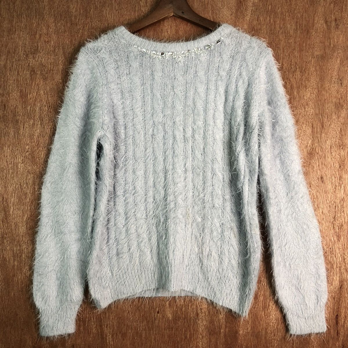 Homespun Knitwear HK Work London Soft Blue MOhair Knitwear Size US L / EU 52-54 / 3 - 3 Thumbnail
