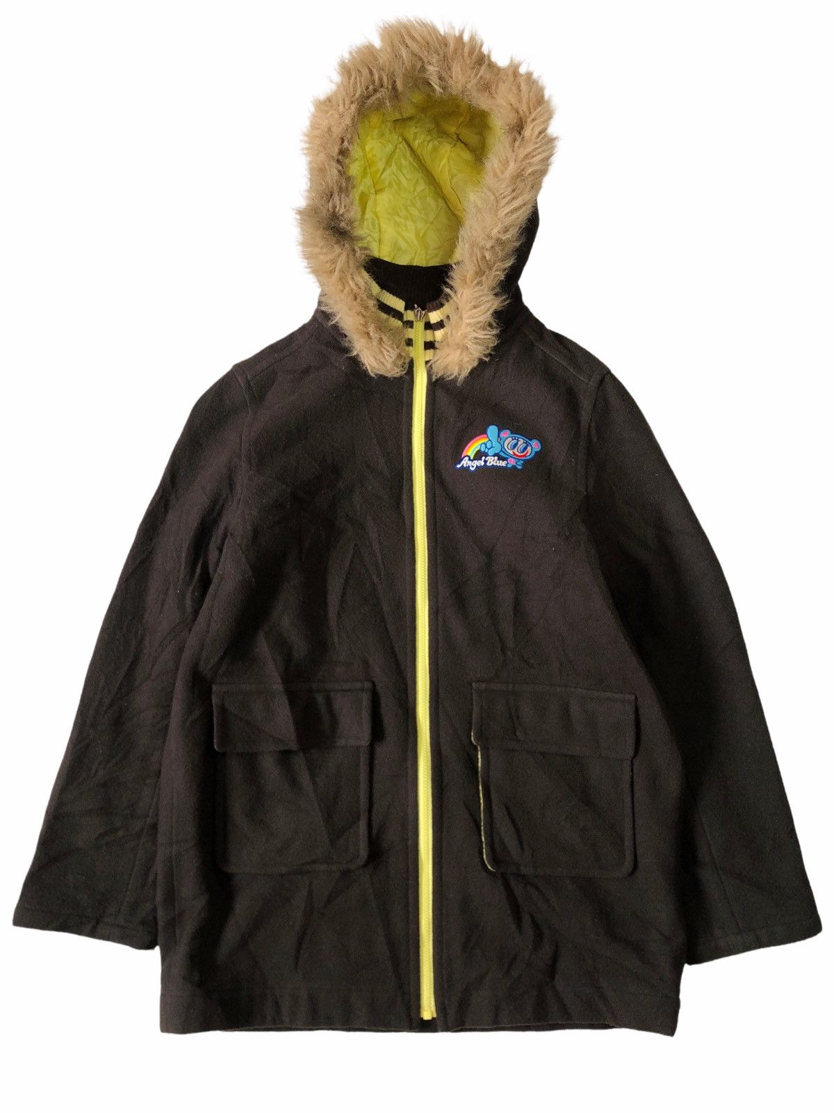 image of Needgone1990S Angel Blue - Fur Hoodie Heavyweight Jacket in Brown Olive, Men's (Size Large)