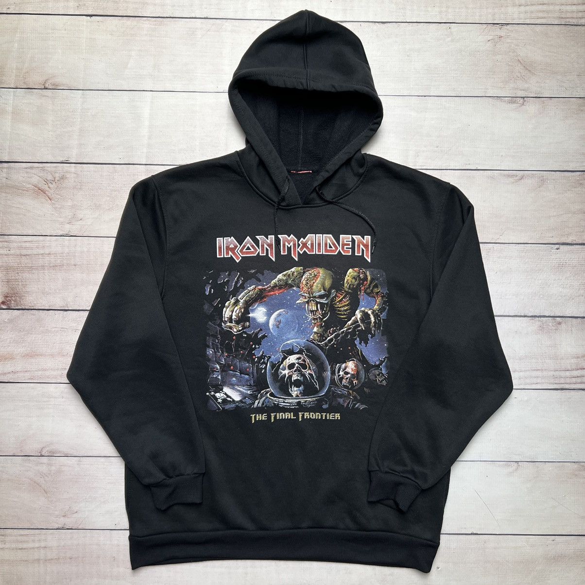 Iron Maiden Hoodie Vintage 90s Full Print Rare Black Retro