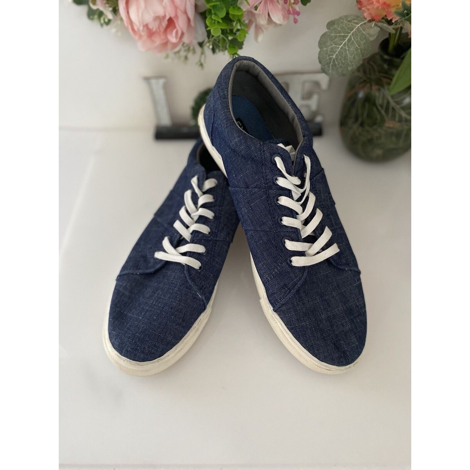 Express Size 13 Blue Canvas Denim Mens Shoes Sneakers Low To
