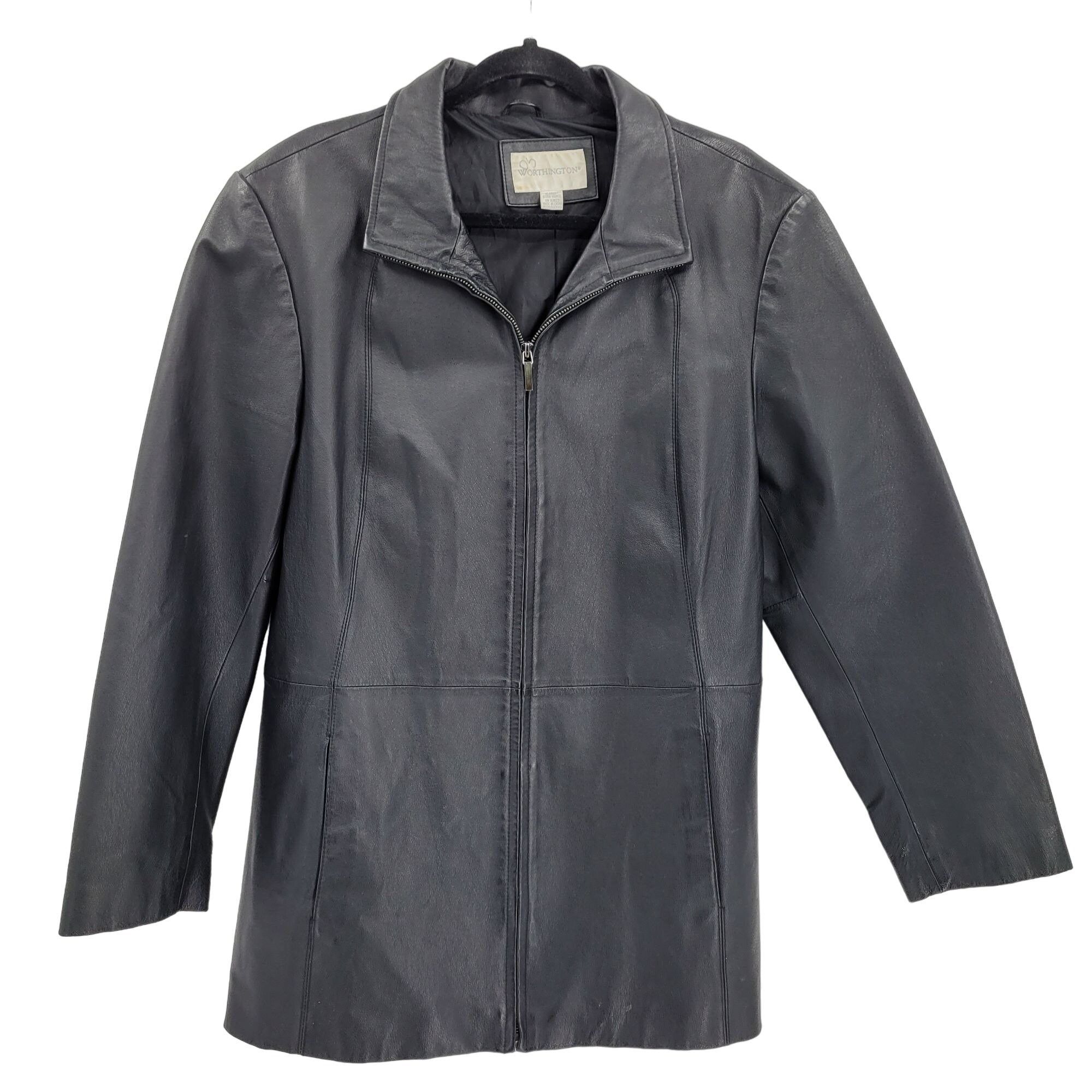 80's Worthington Leather Jacket Sleek Moto Zip Up Black