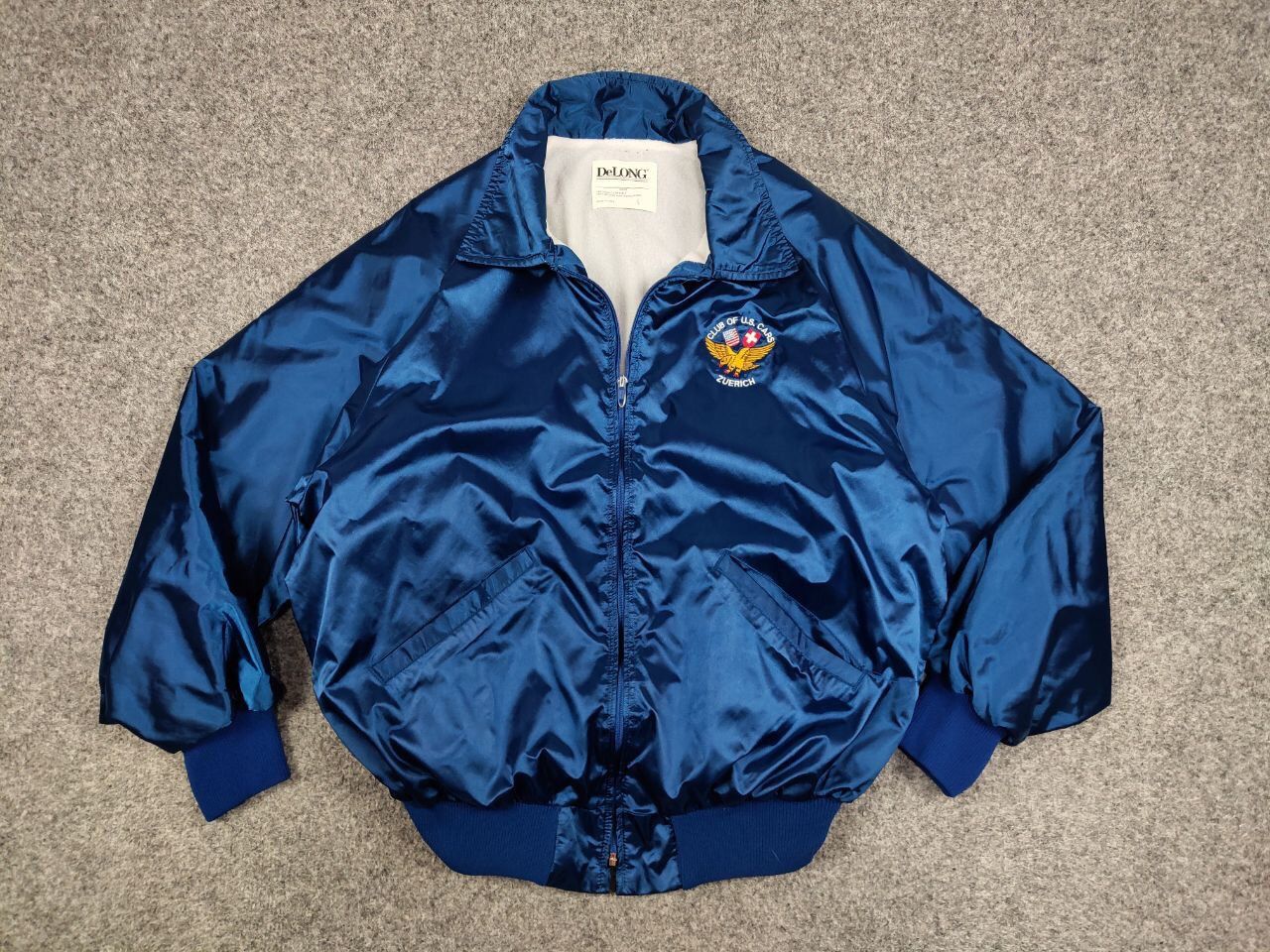 Delong Vintage 90' Delong Light Blue Bomber Jacket Club of U.S. Car Size US L / EU 52-54 / 3 - 13 Thumbnail